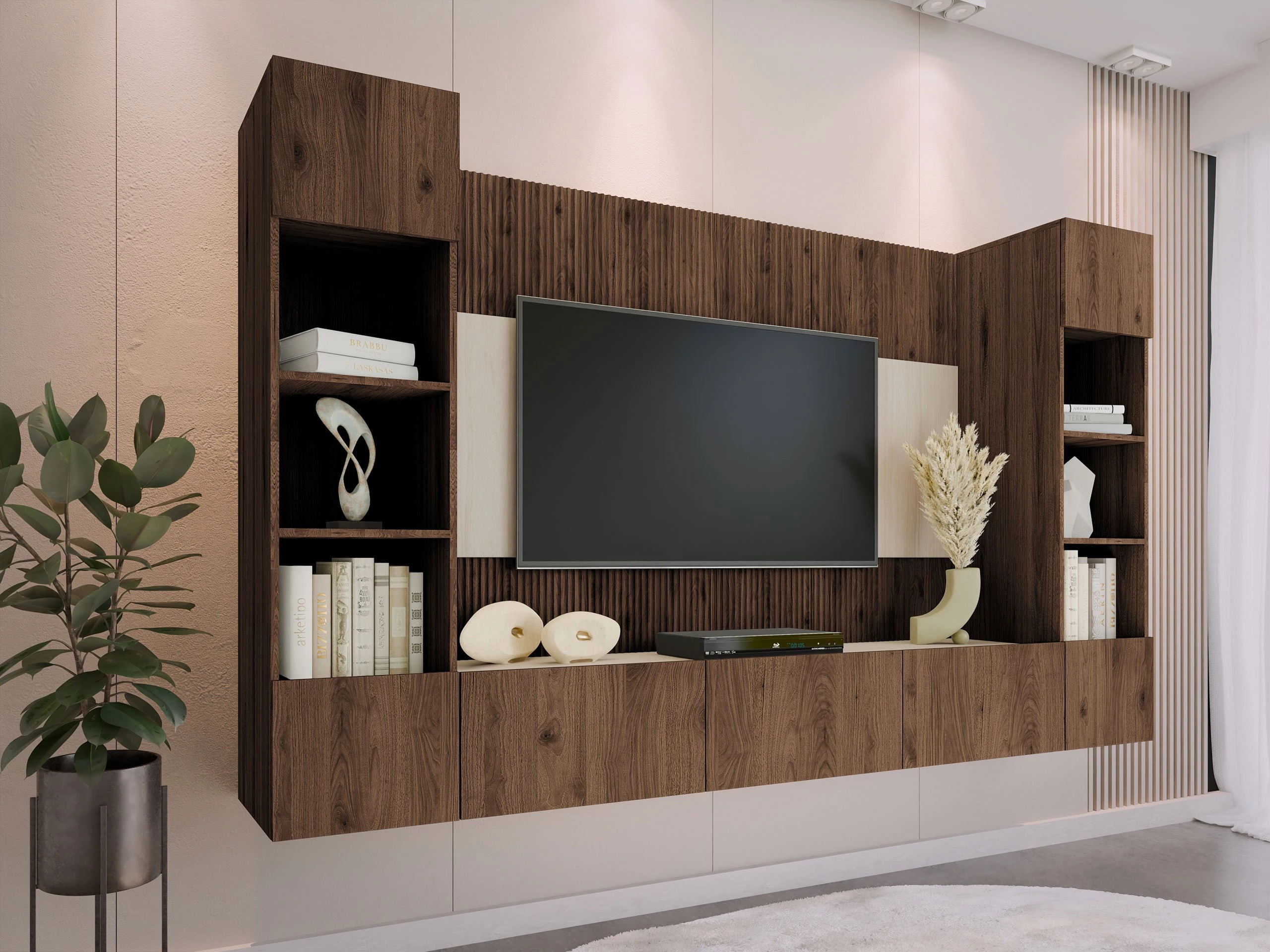 Conjunto para sala de estar Comfivo Salix I (Nogueira + Claro Travertine)