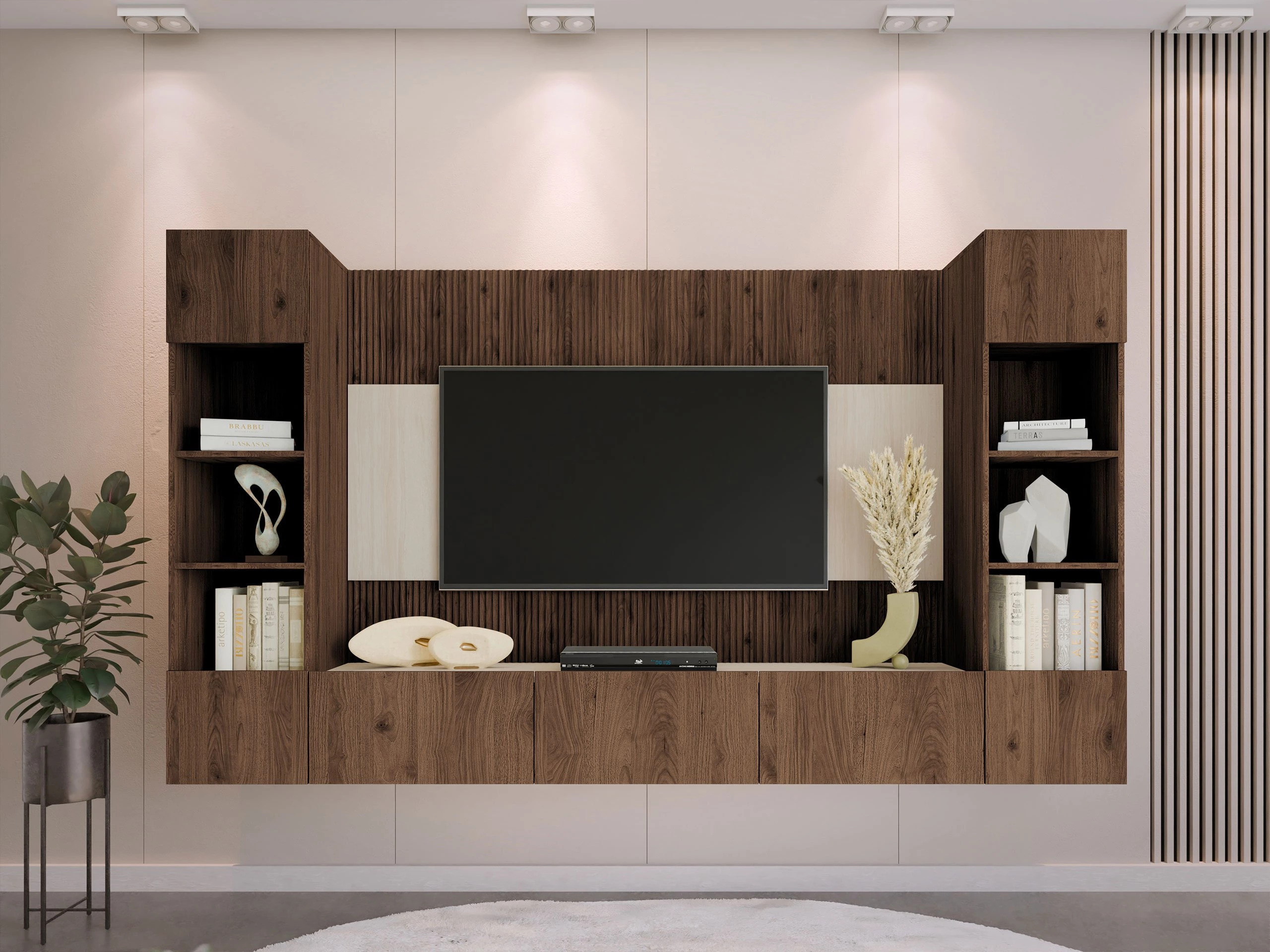 Conjunto para sala de estar Comfivo Salix I (Nogueira + Claro Travertine)