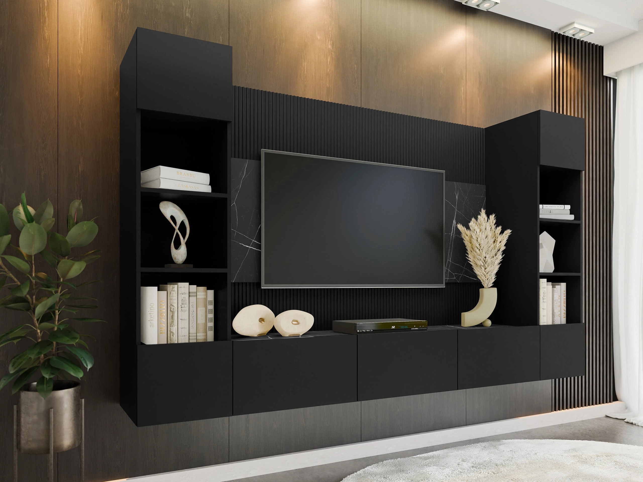 Conjunto para sala de estar Comfivo Salix I (Preto + Mármore preto)