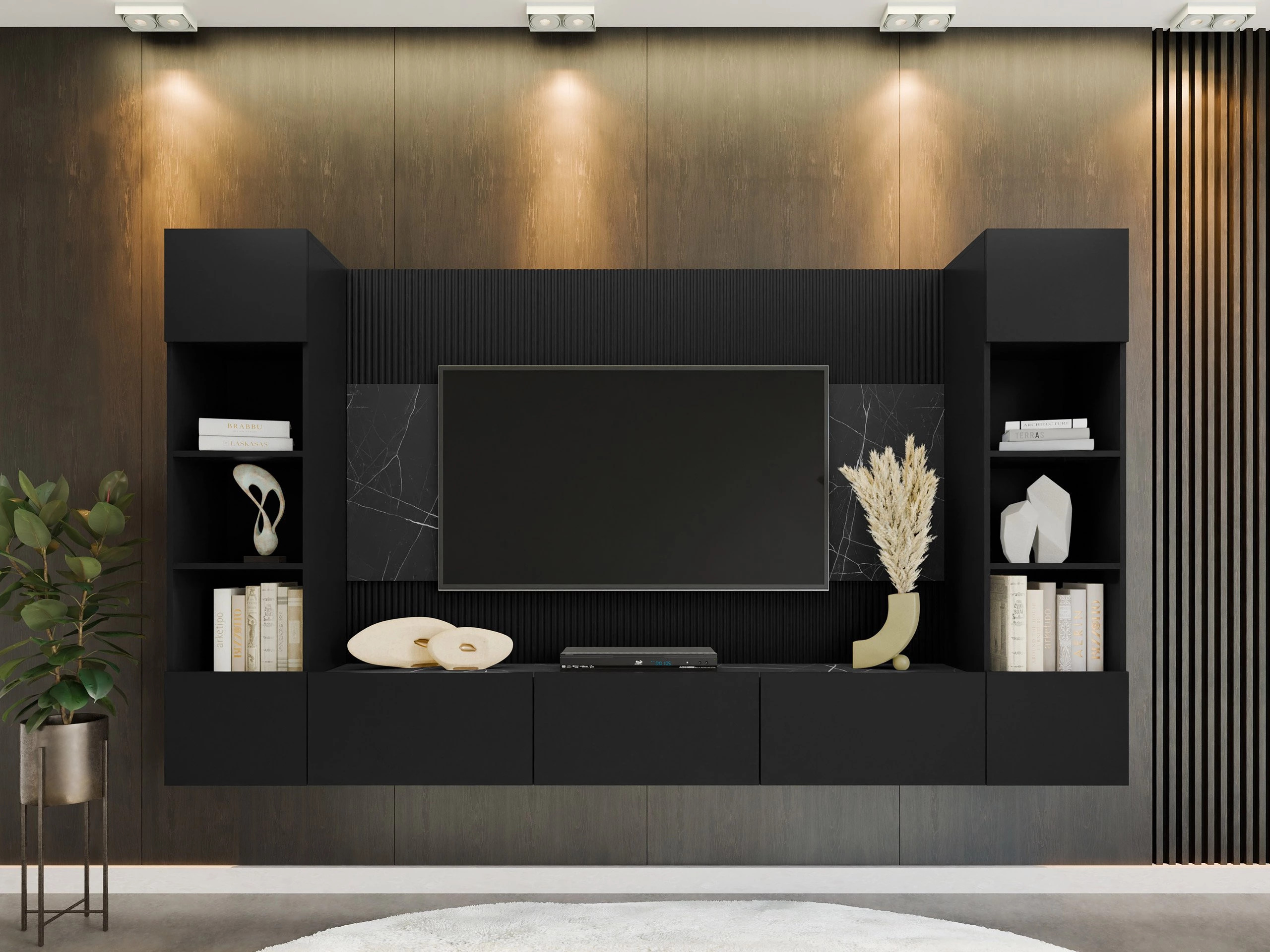 Conjunto para sala de estar Comfivo Salix I (Preto + Mármore preto)