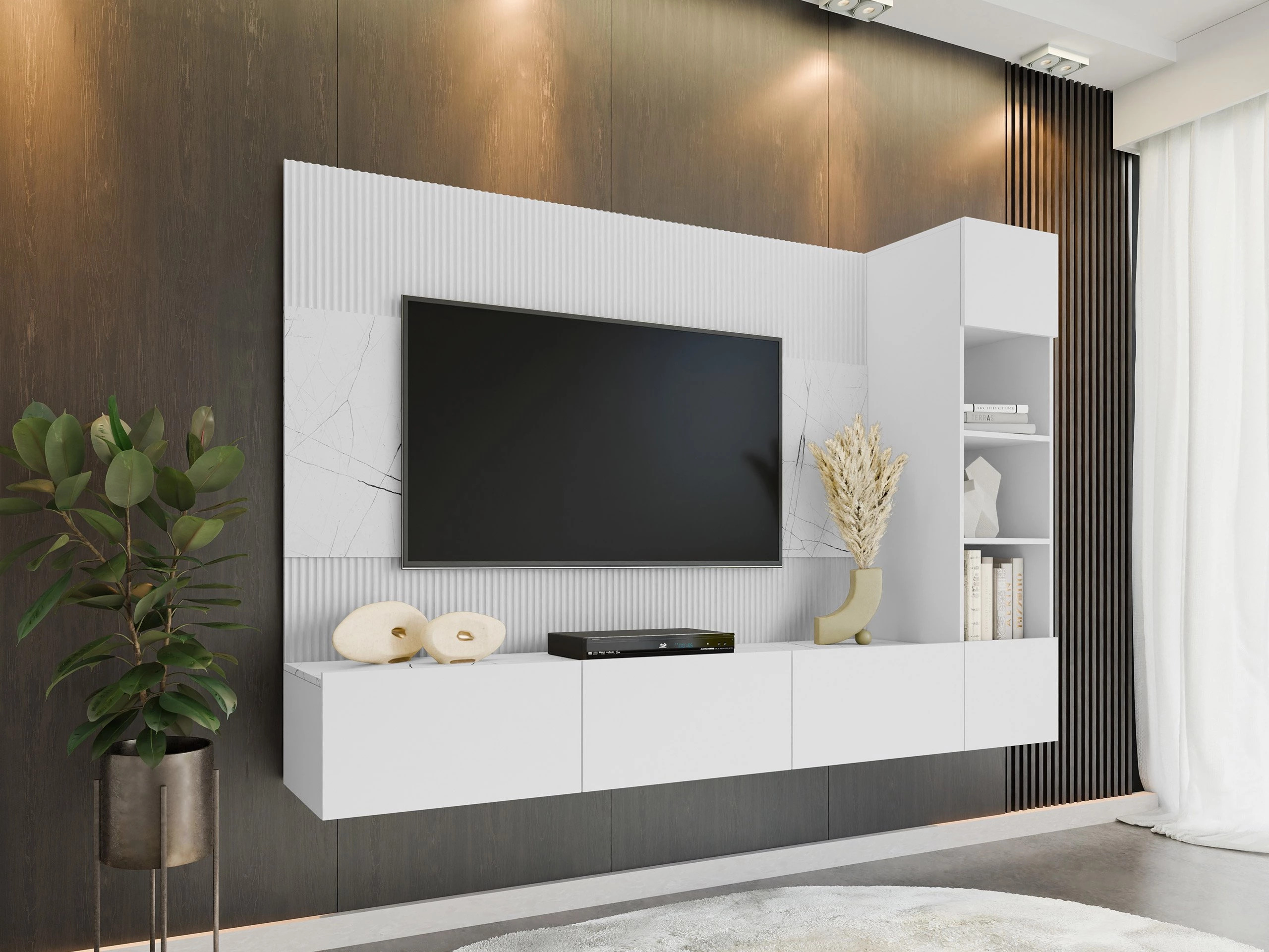 Conjunto para sala de estar Comfivo Salix II (Branco + Marmore branco)
