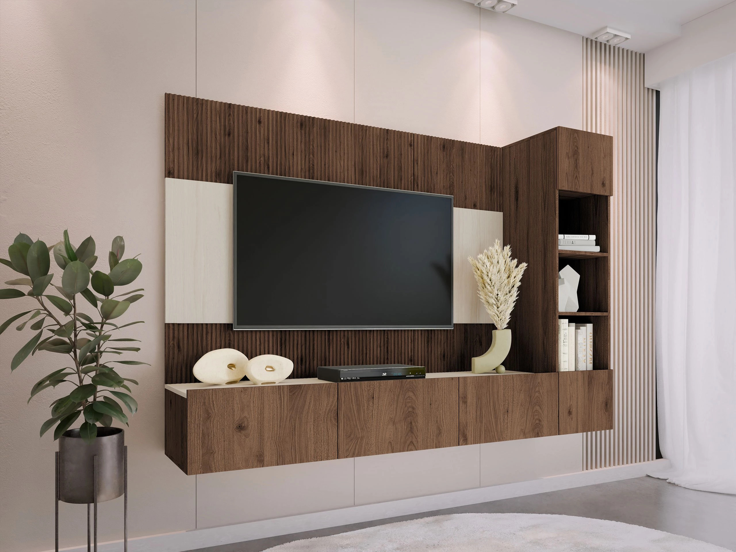 Conjunto para sala de estar Comfivo Salix II (Nogueira + Claro Travertine)