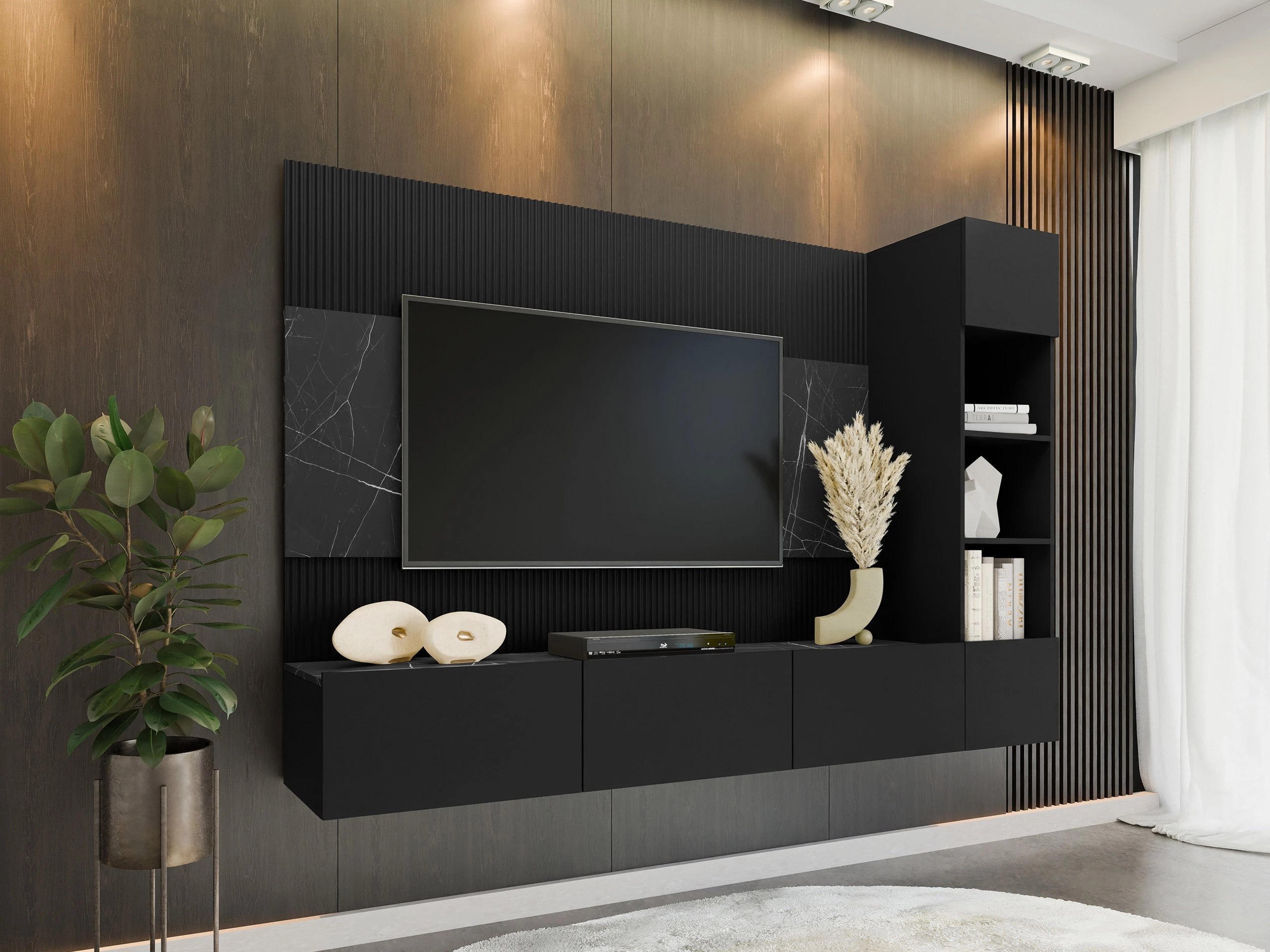 Conjunto para sala de estar Comfivo Salix II (Preto + Mármore preto)