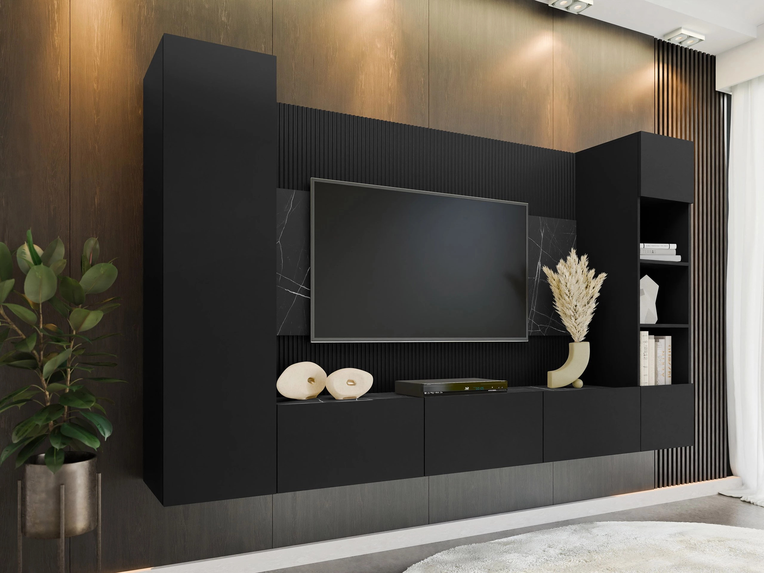 Conjunto para sala de estar Comfivo Salix IV (Preto + Mármore preto)