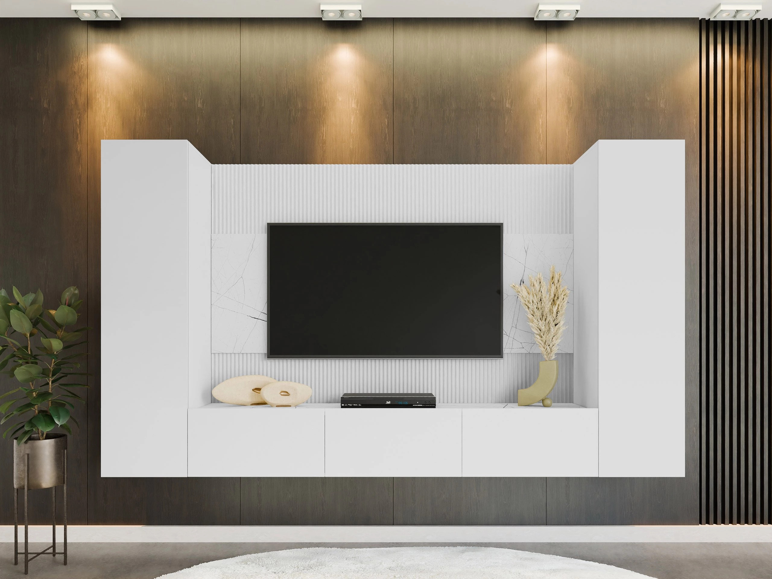 Conjunto para sala de estar Comfivo Salix V (Branco + Marmore branco)