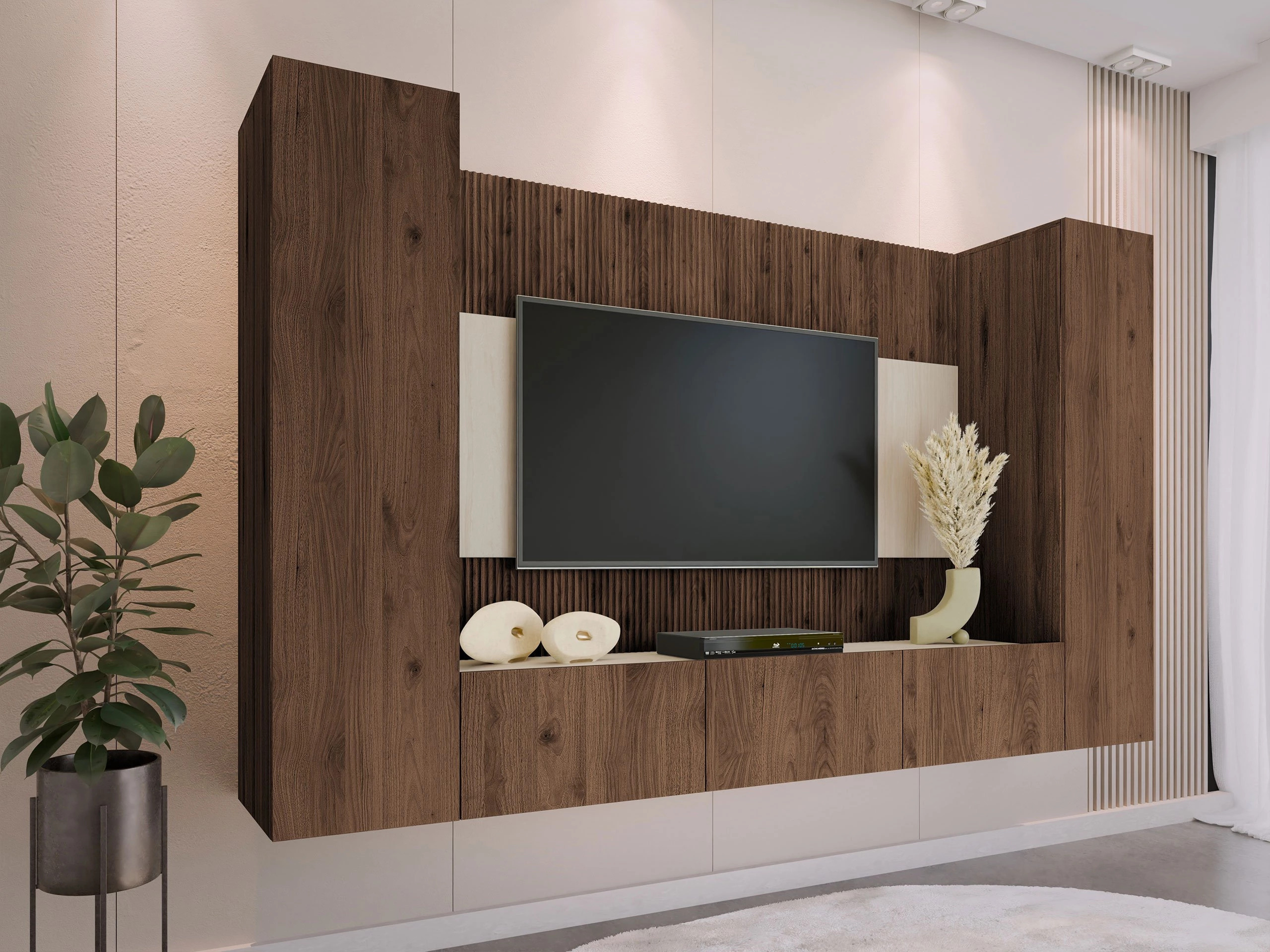 Conjunto para sala de estar Comfivo Salix V (Nogueira + Travertino claro)