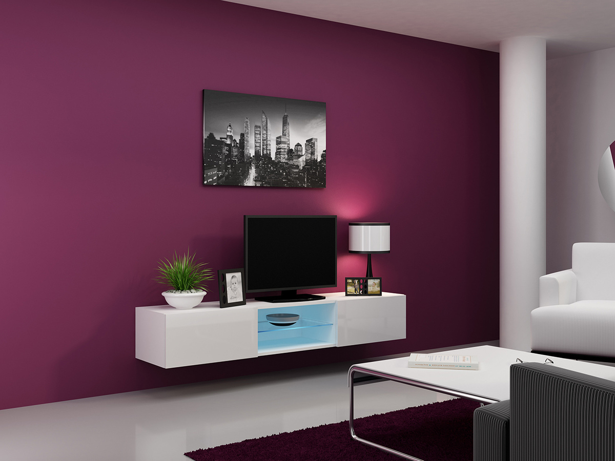 Móvel de TV Venenou 124 (Branco + Branco brilhante)