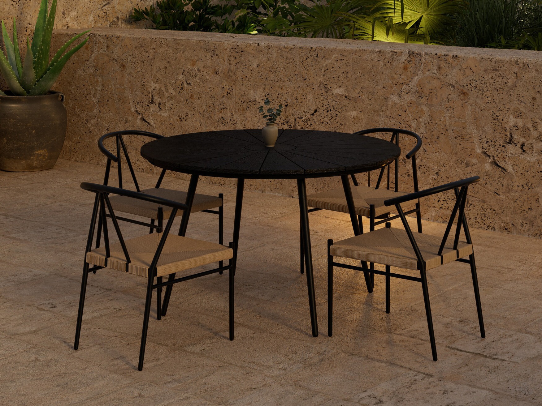 Conjunto de mesa e cadeiras Dallas 5254 (Preto + bege)