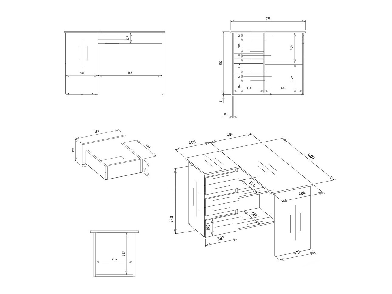 Mesa de escritório para cantos Mandeville 365 (Branco)