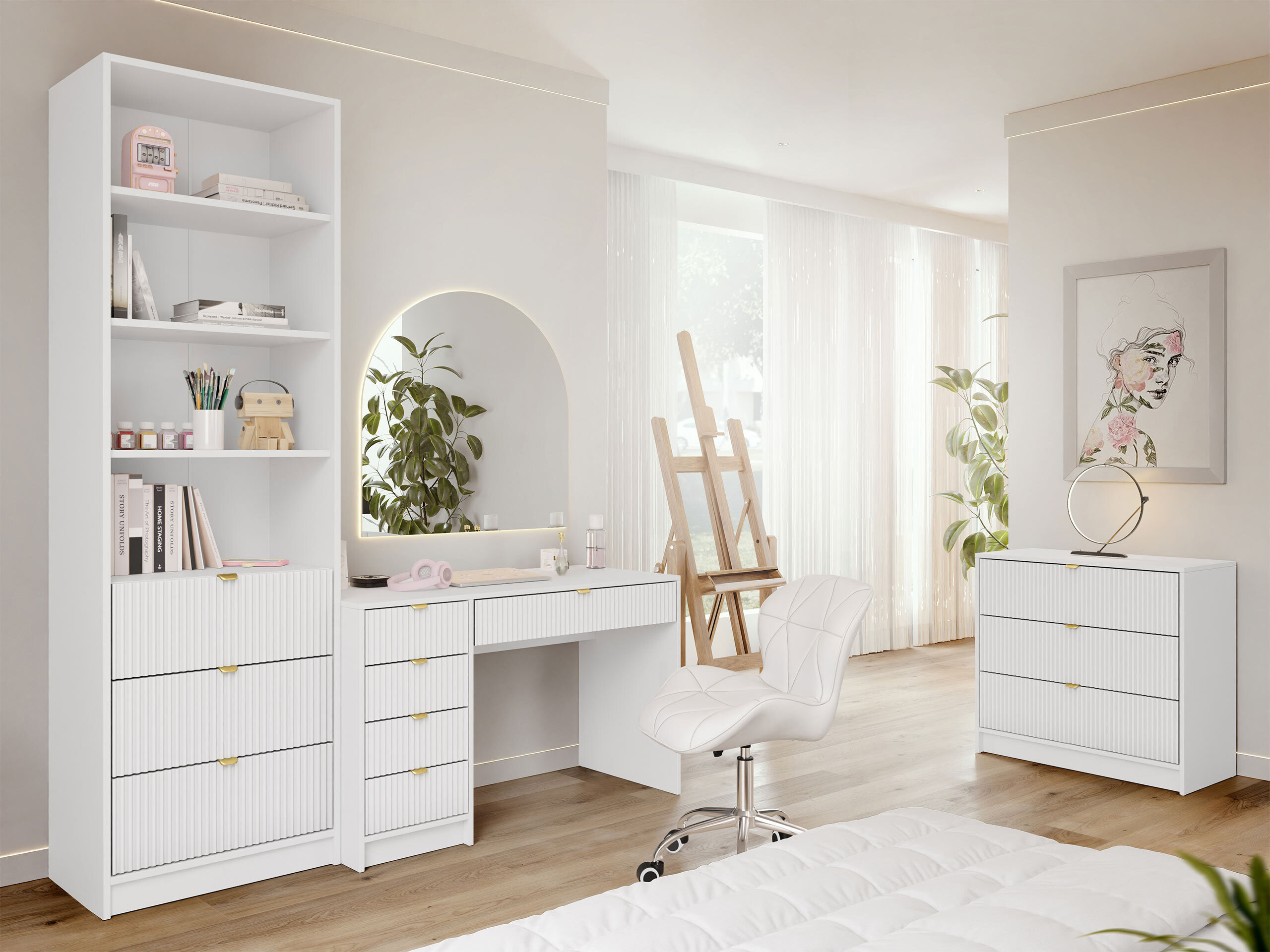 Conjunto para escritório em casa Comfivo Papilio V (Branco)