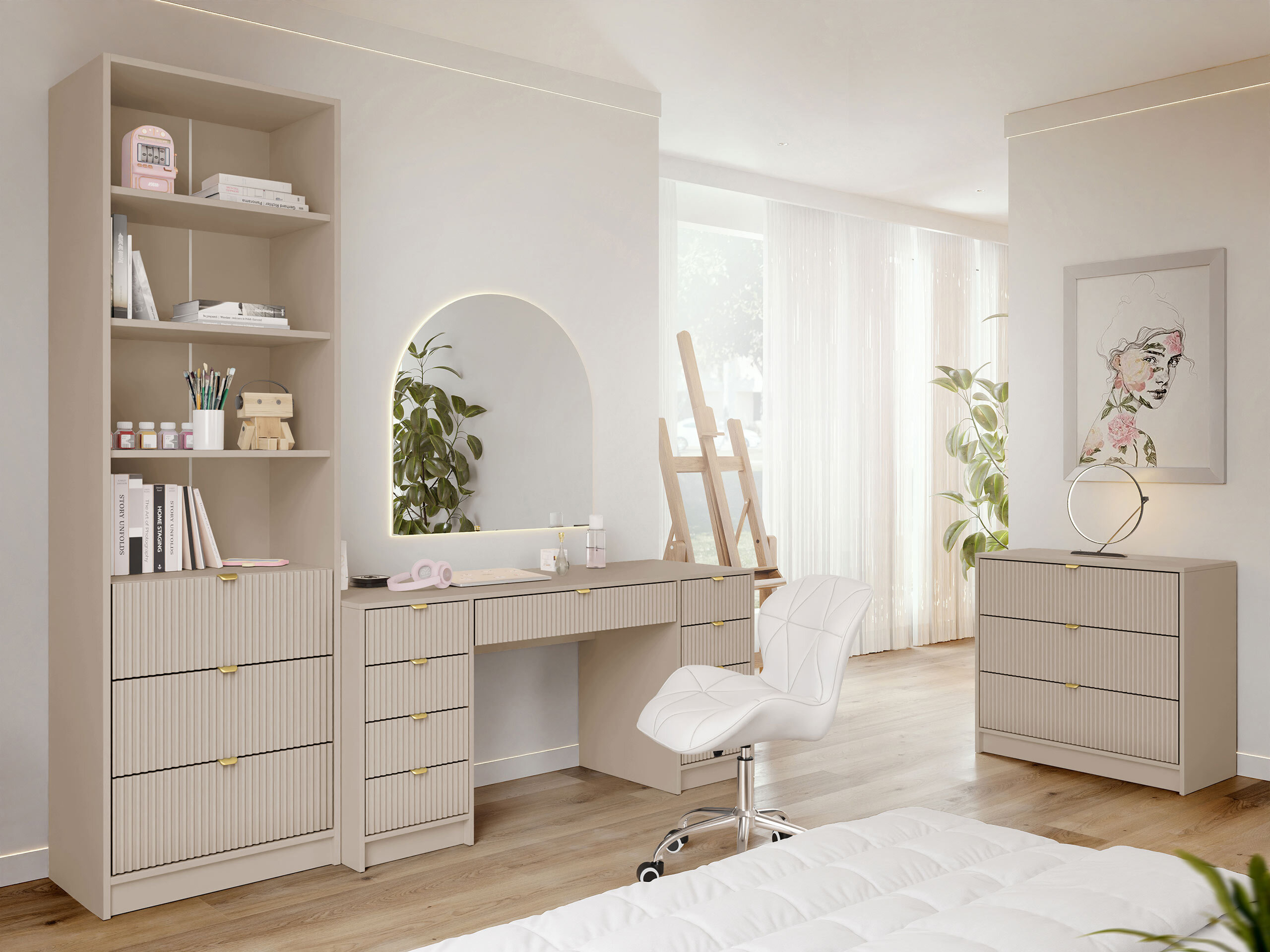 Conjunto para escritório em casa Comfivo Papilio VI (Bege)
