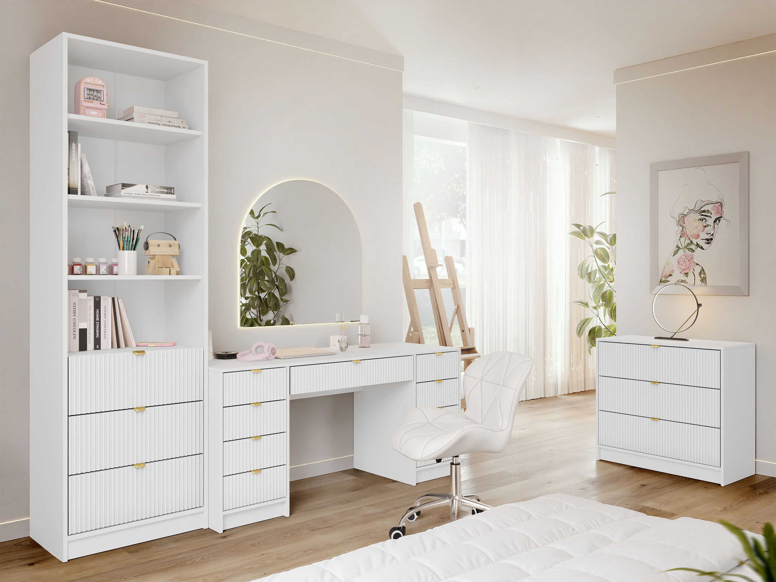 Conjunto para escritório em casa Comfivo Papilio VI (Branco)