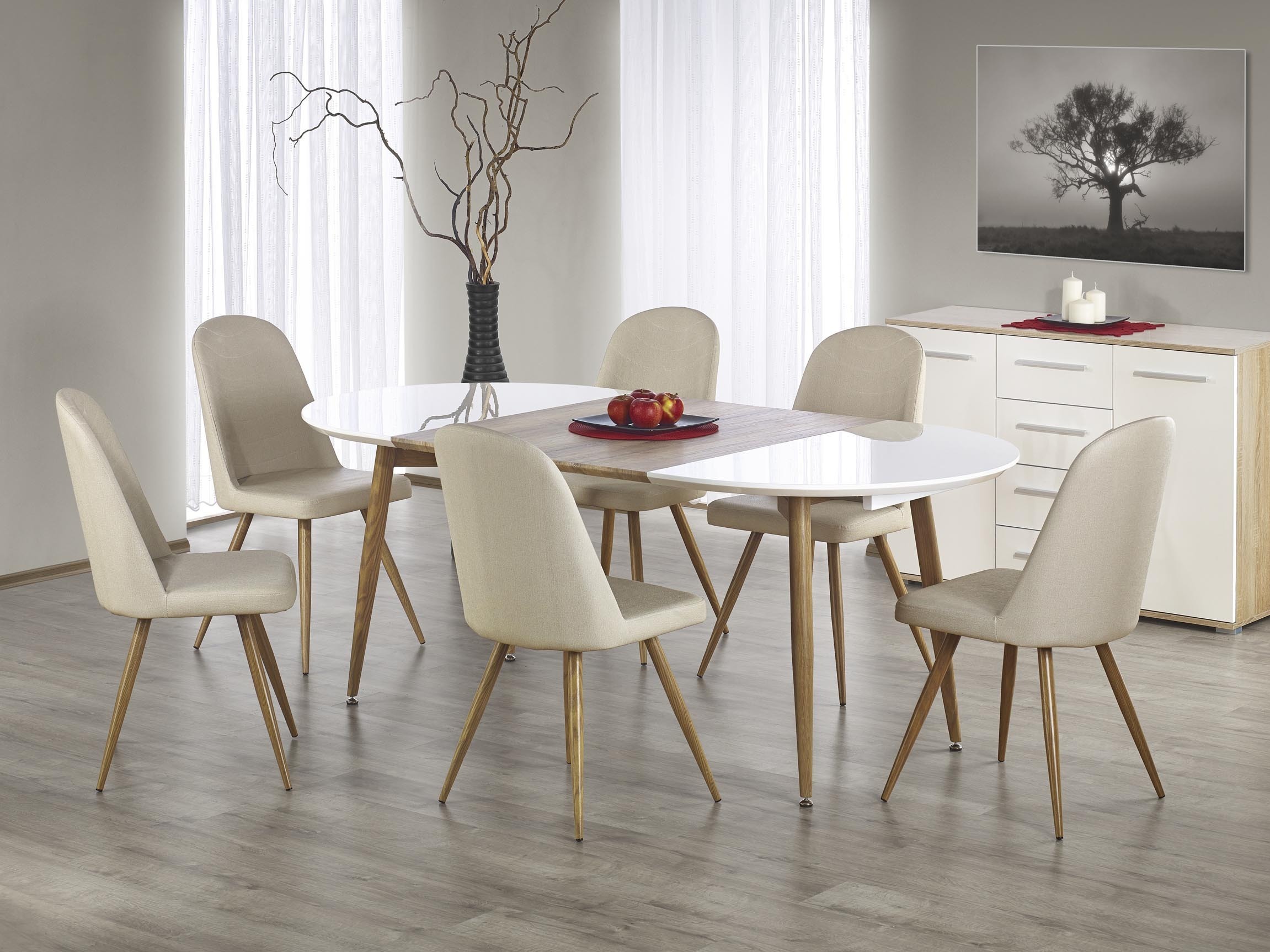 Mesa Houston Humus (Branco + Carvalho de mel)