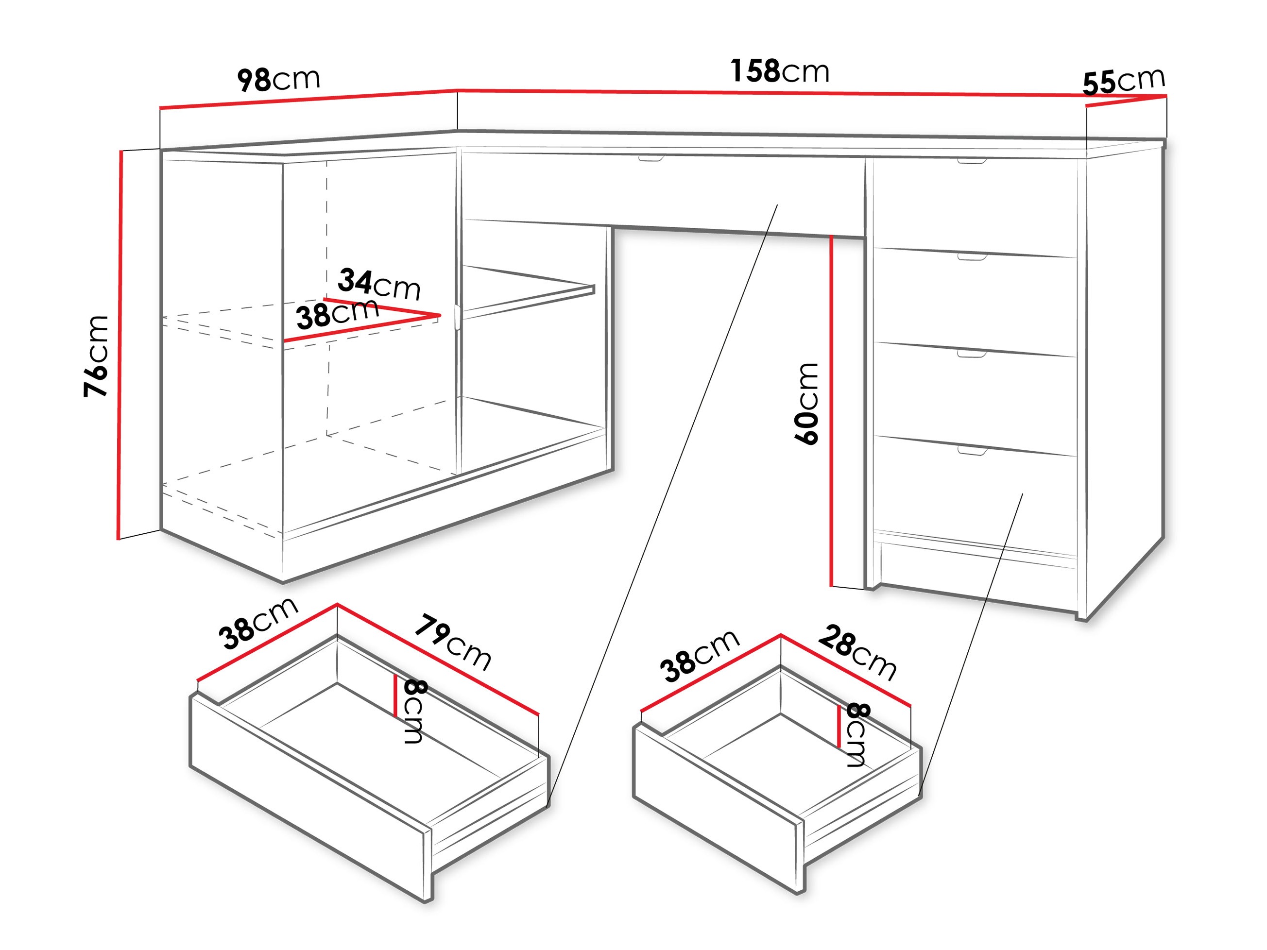 Mesa de escritório para cantos Comfivo Larmire 127 (Nogueira)