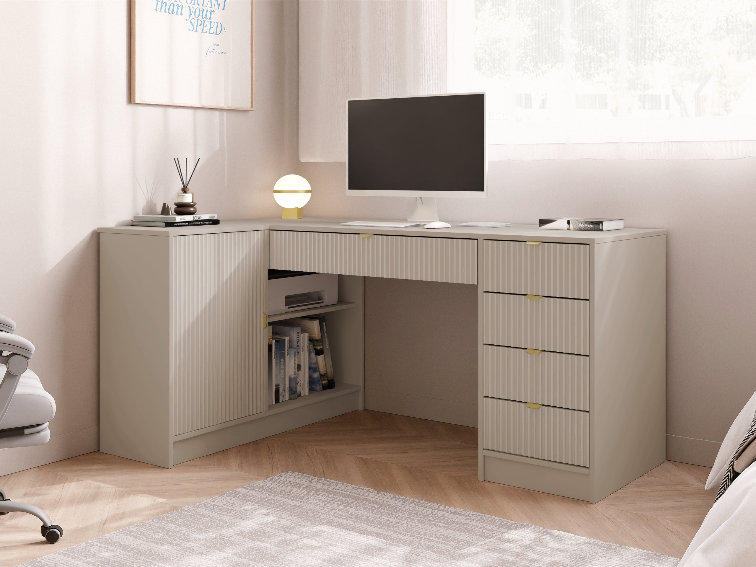 Mesa de escritório para cantos Comfivo Papilio II (Bege)