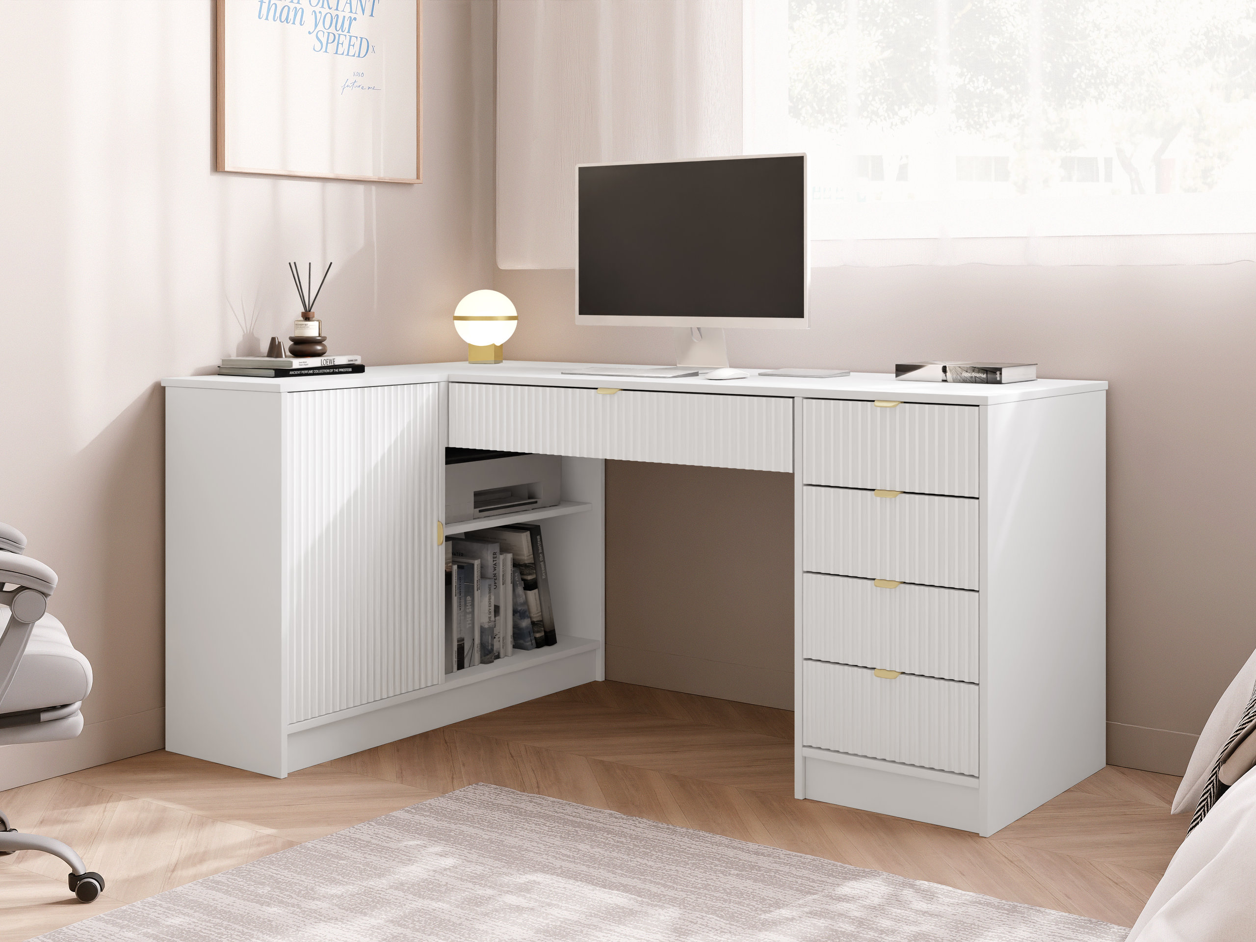 Mesa de escritório para cantos Comfivo Papilio II (Branco)