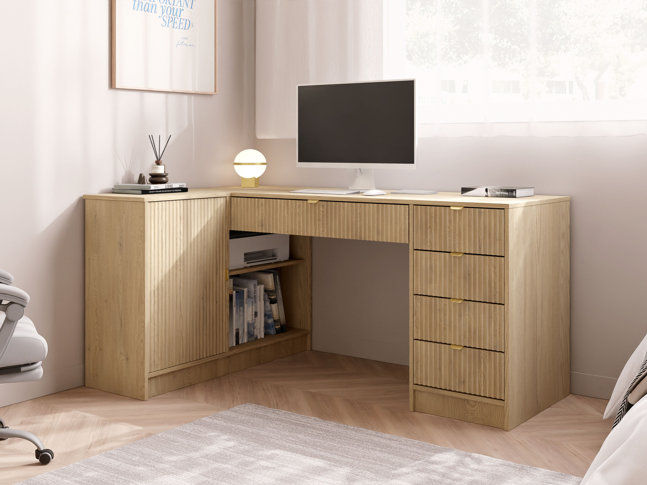 Mesa de escritório para cantos Comfivo Papilio II (Carvalho)