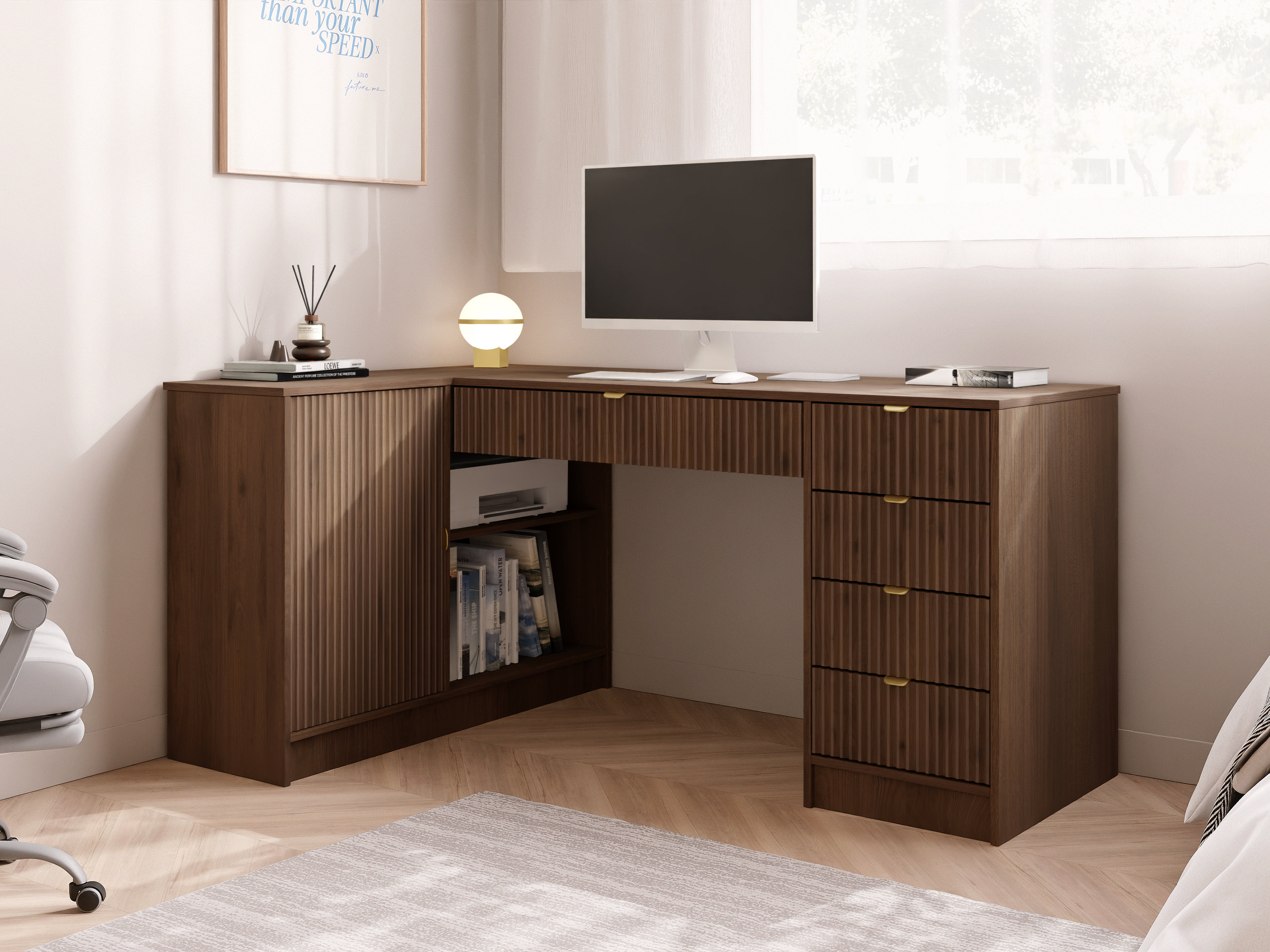 Mesa de escritório para cantos Comfivo Papilio II (Nogueira)