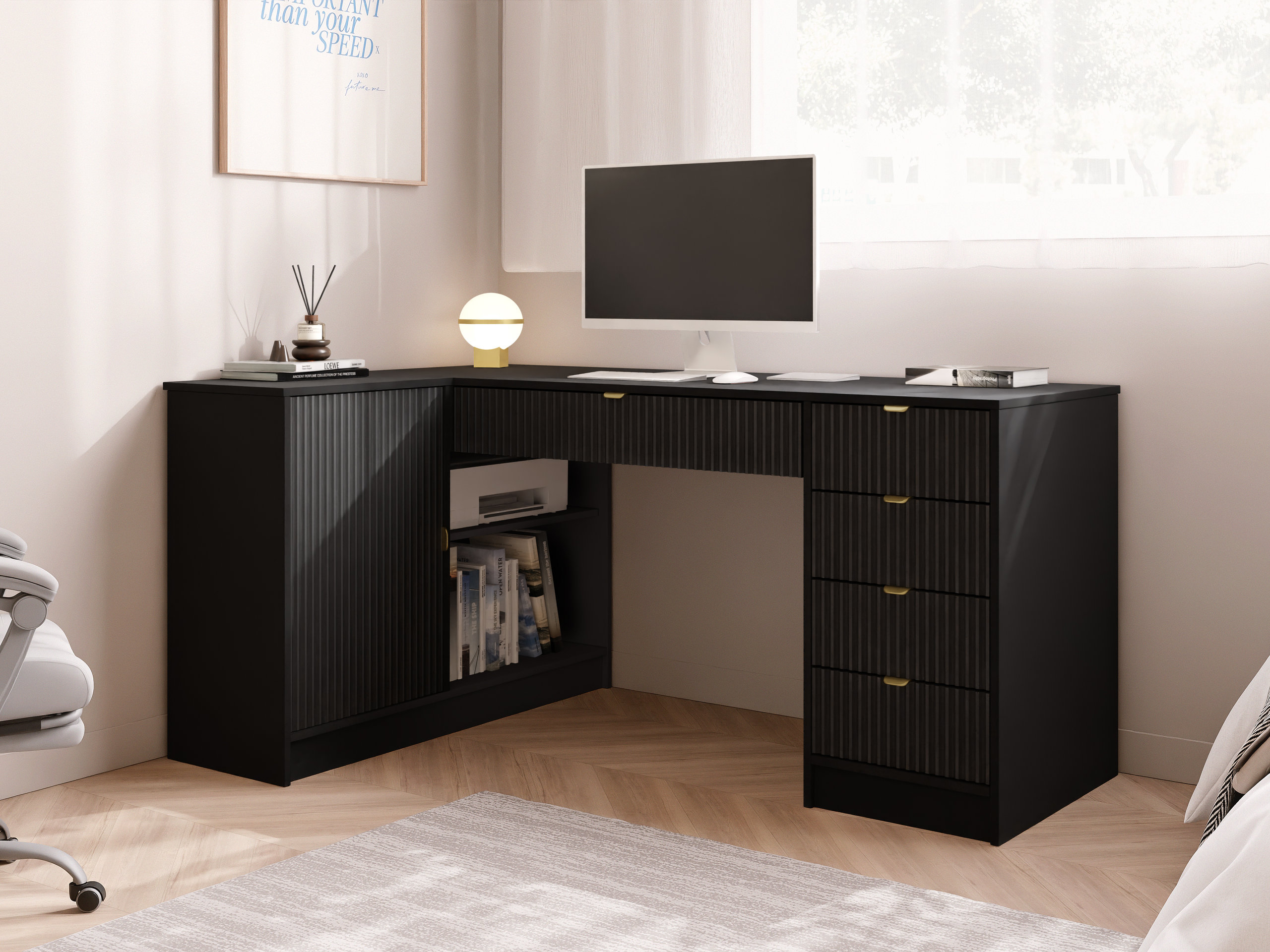 Mesa de escritório para cantos Comfivo Papilio II (Preto)