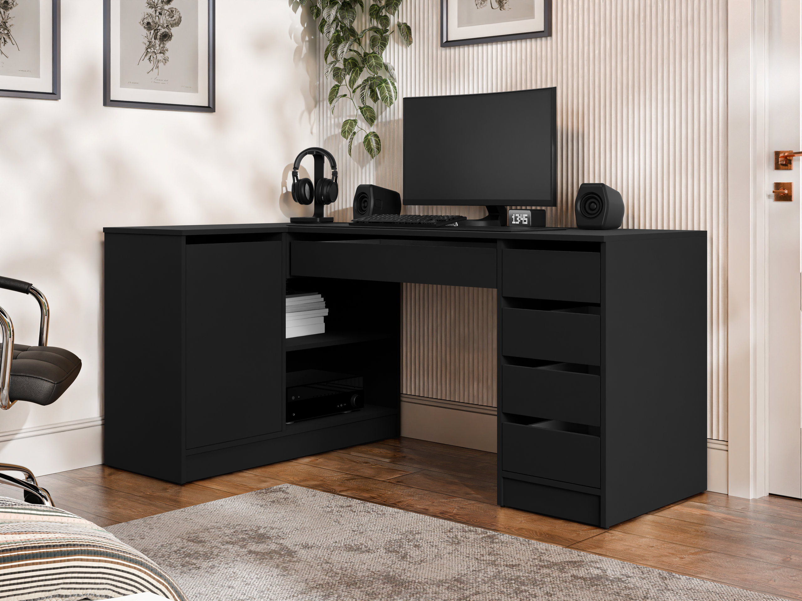 Mesa de escritório para cantos Comfivo Terros III (Preto)