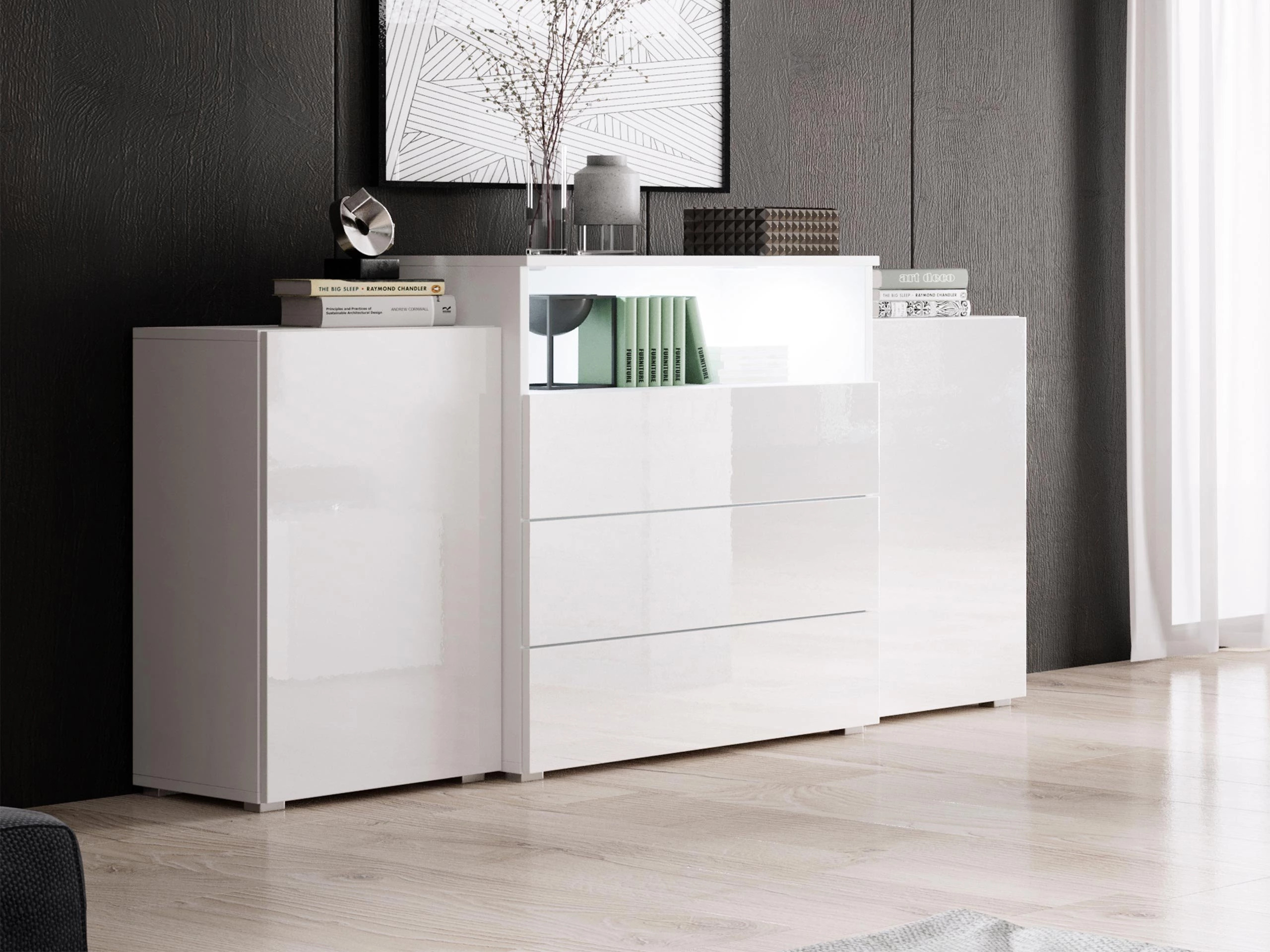 Cómoda Sarasota 127 (Branco + Branco brilhante)