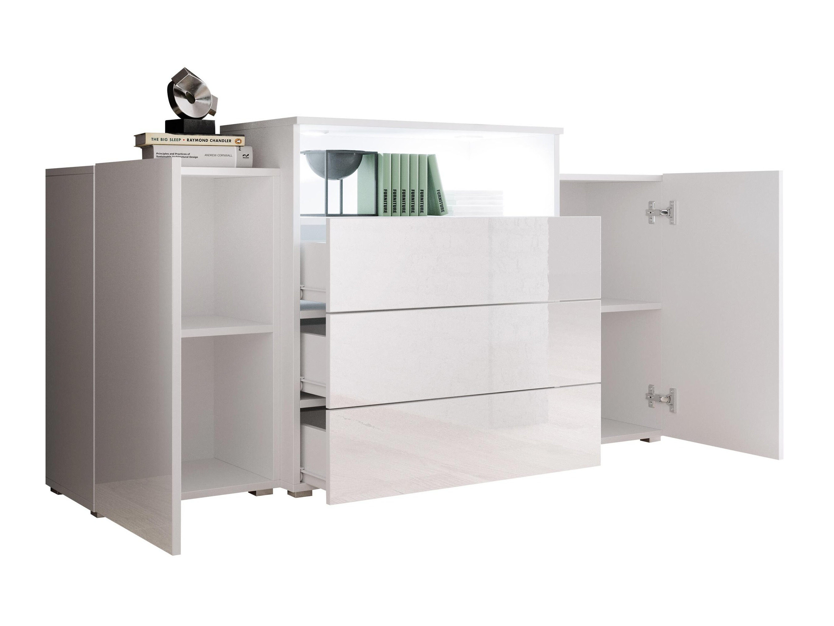 Cómoda Sarasota 127 (Branco + Branco brilhante)