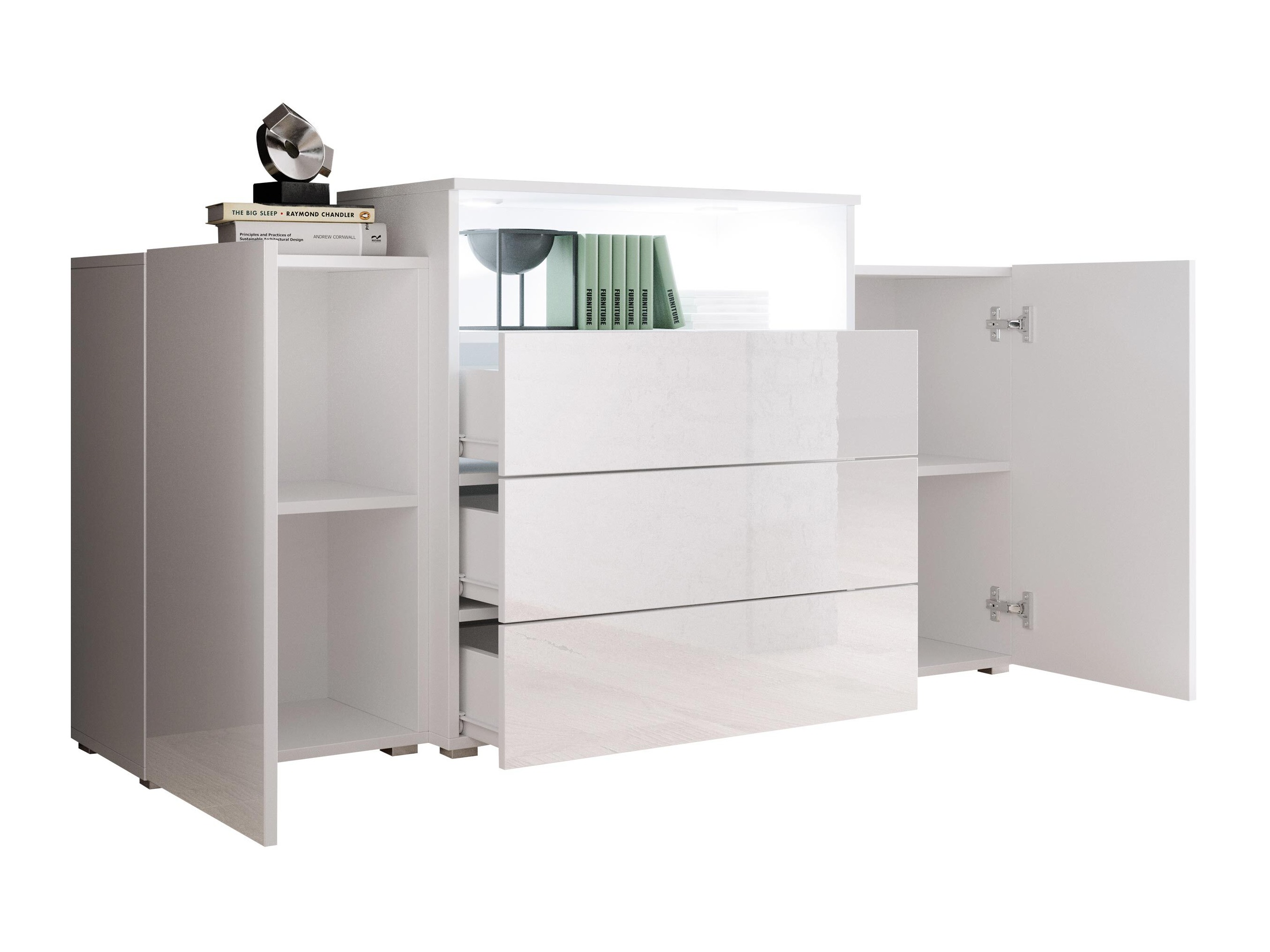 Cómoda Sarasota 127 (Carvalho wotan + Branco brilhante)