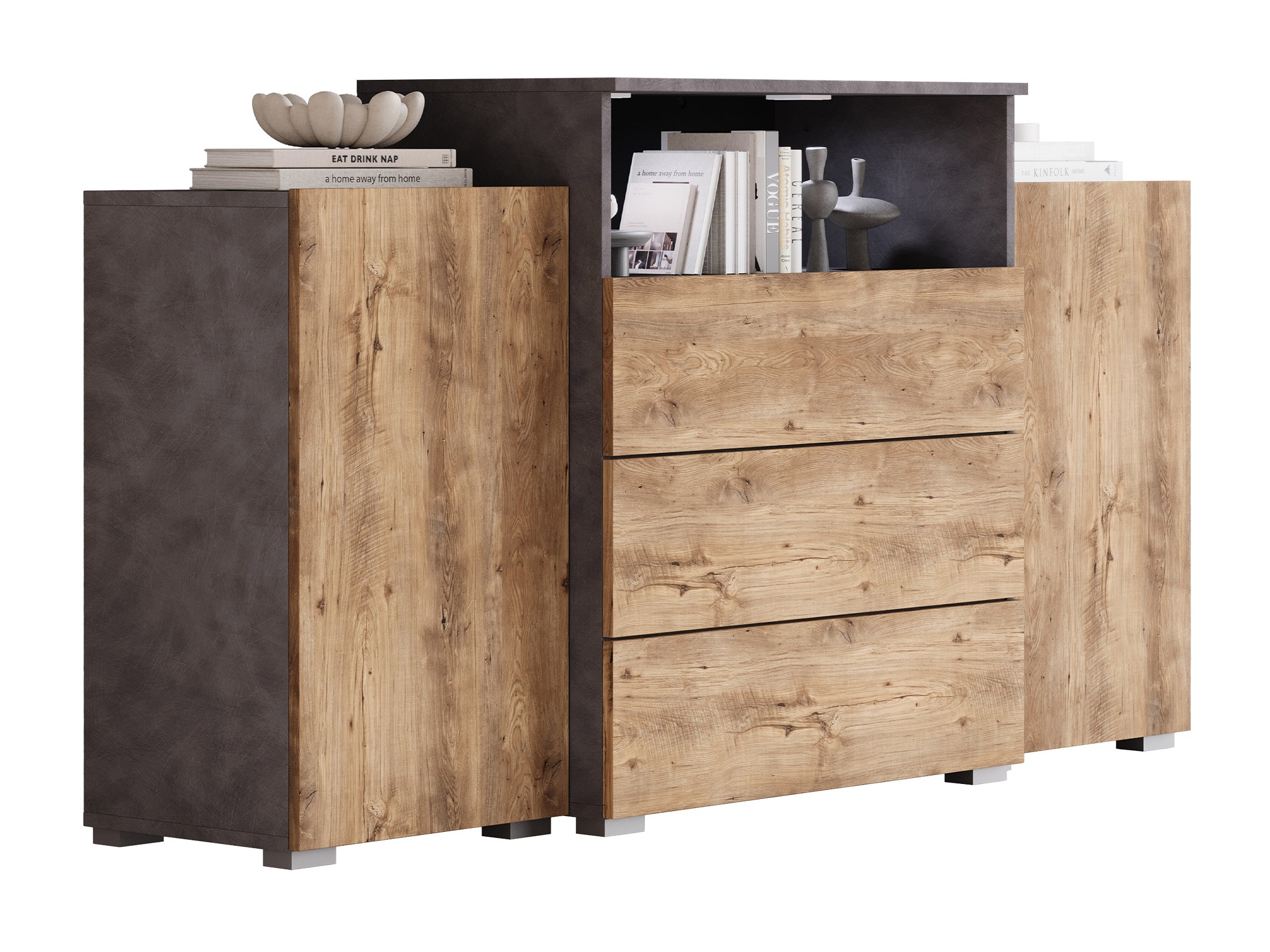 Cómoda Sarasota 127 (Matera cinzento + Castanha)