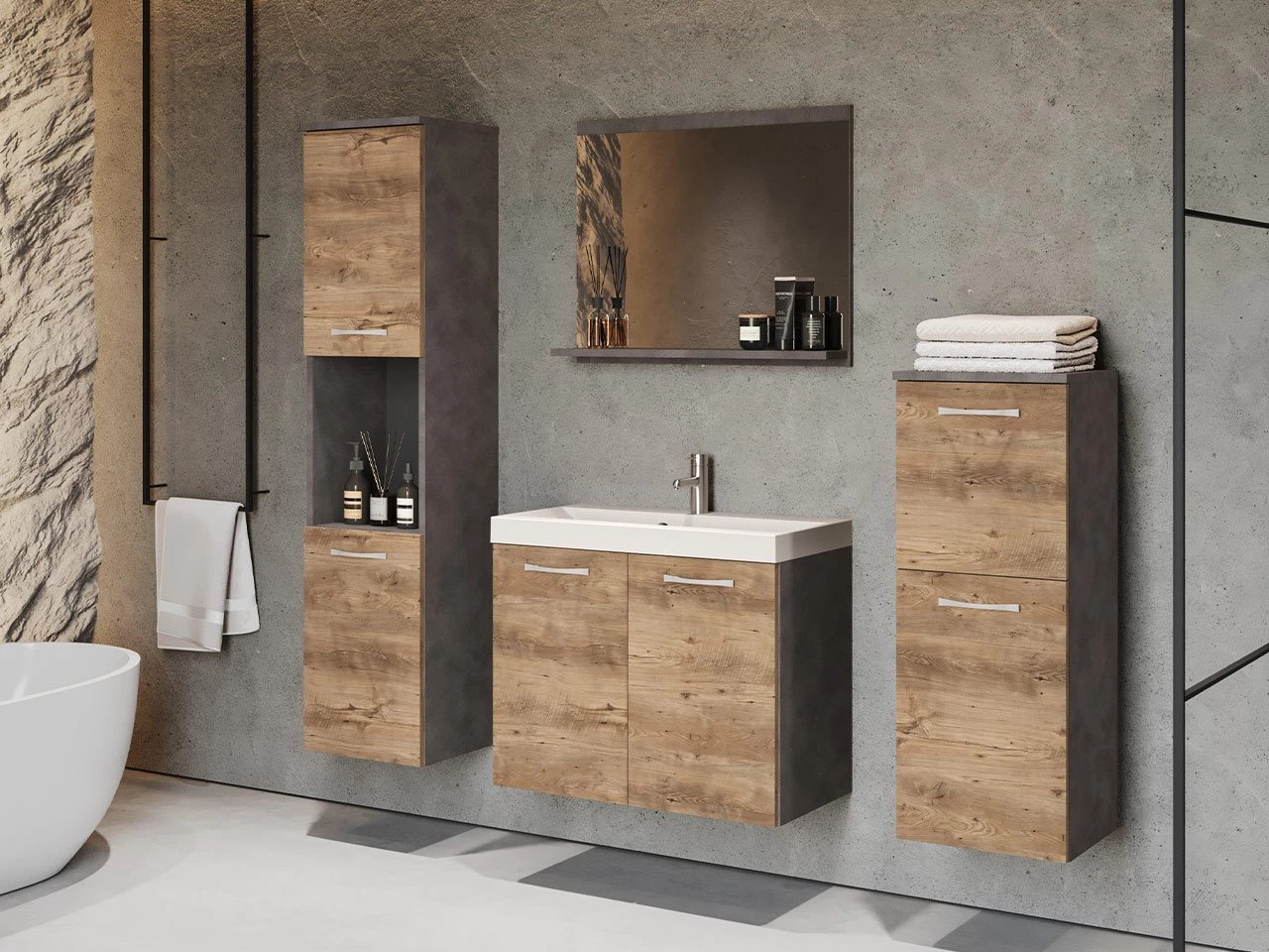 Conjunto para casa de banho Sarasota 108 (Matera cinzento + Castanha)