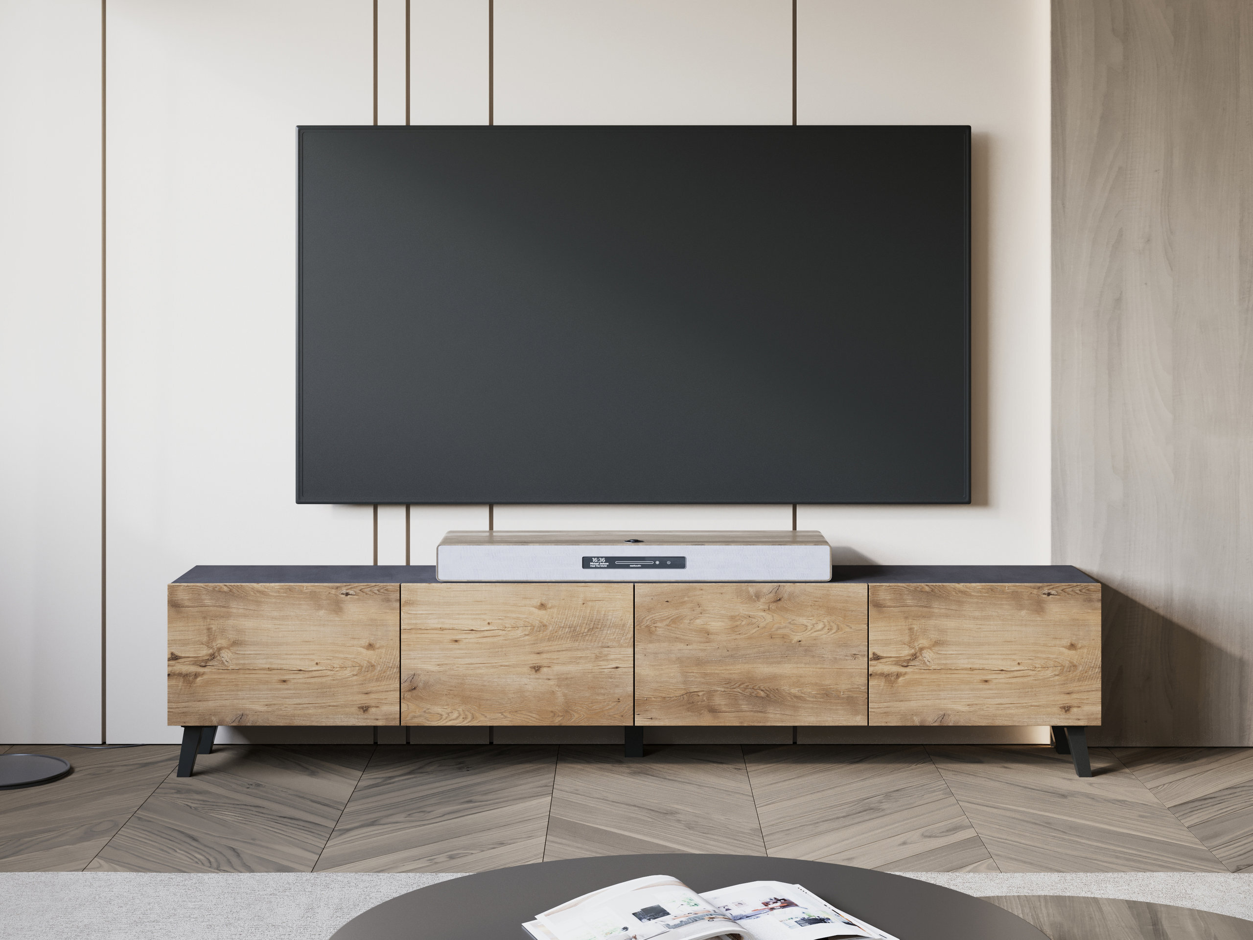 Móvel de TV Levtive 101 (Matera cinzento + Castanha)