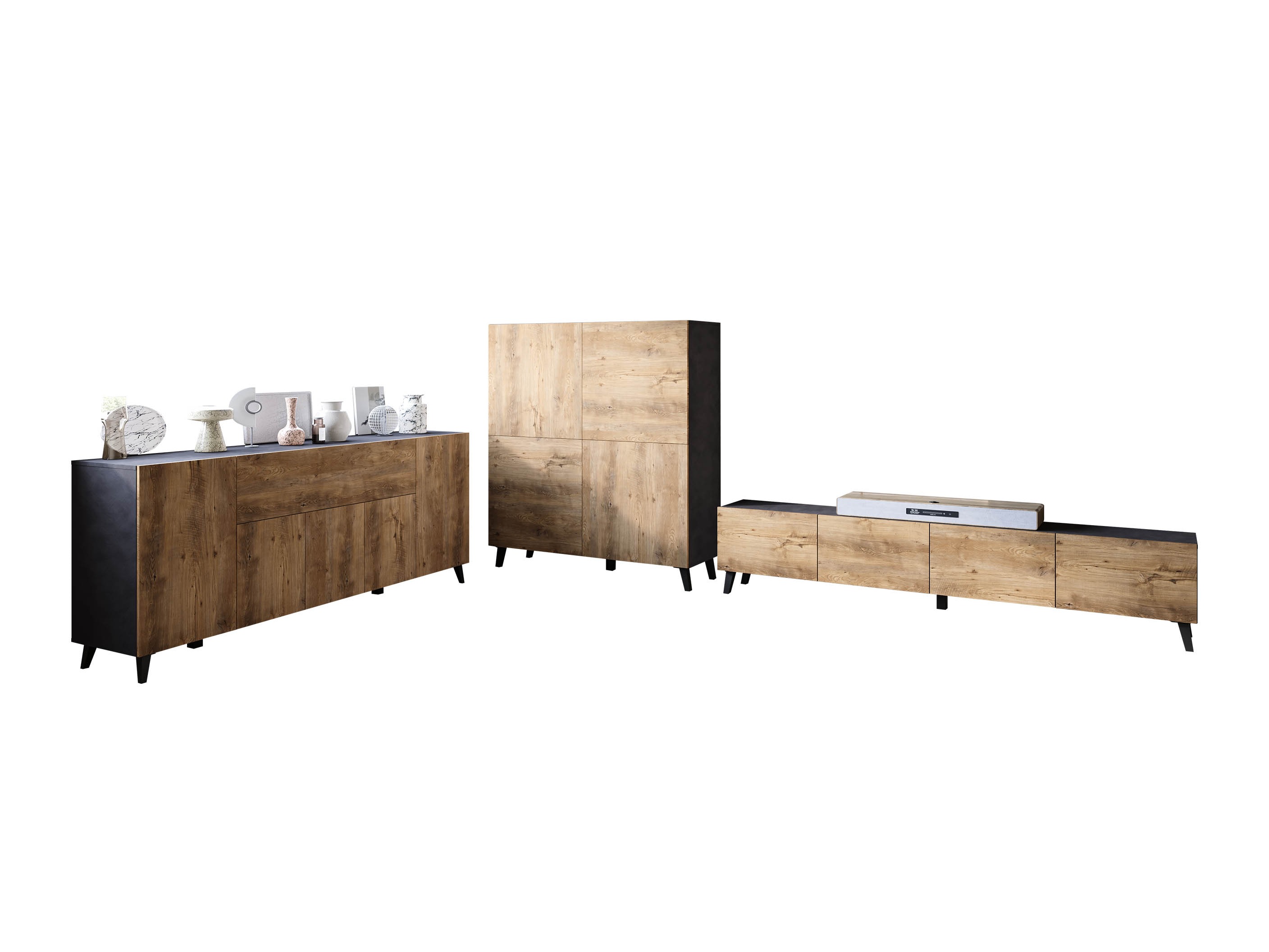 Conjunto para sala de estar Levtive 104 (Matera cinzento + Castanha)