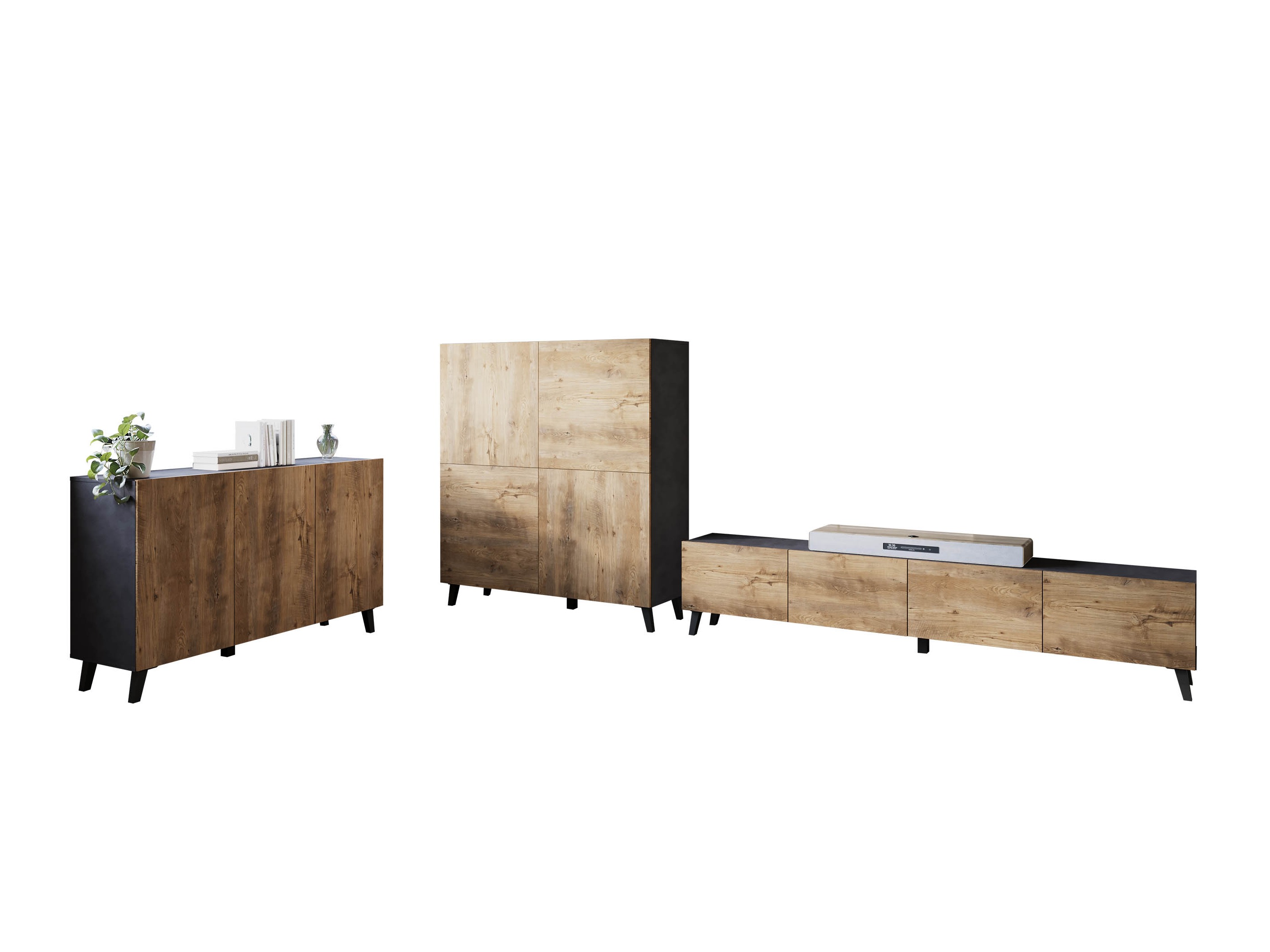Conjunto para sala de estar Levtive 105 (Matera cinzento + Castanha)