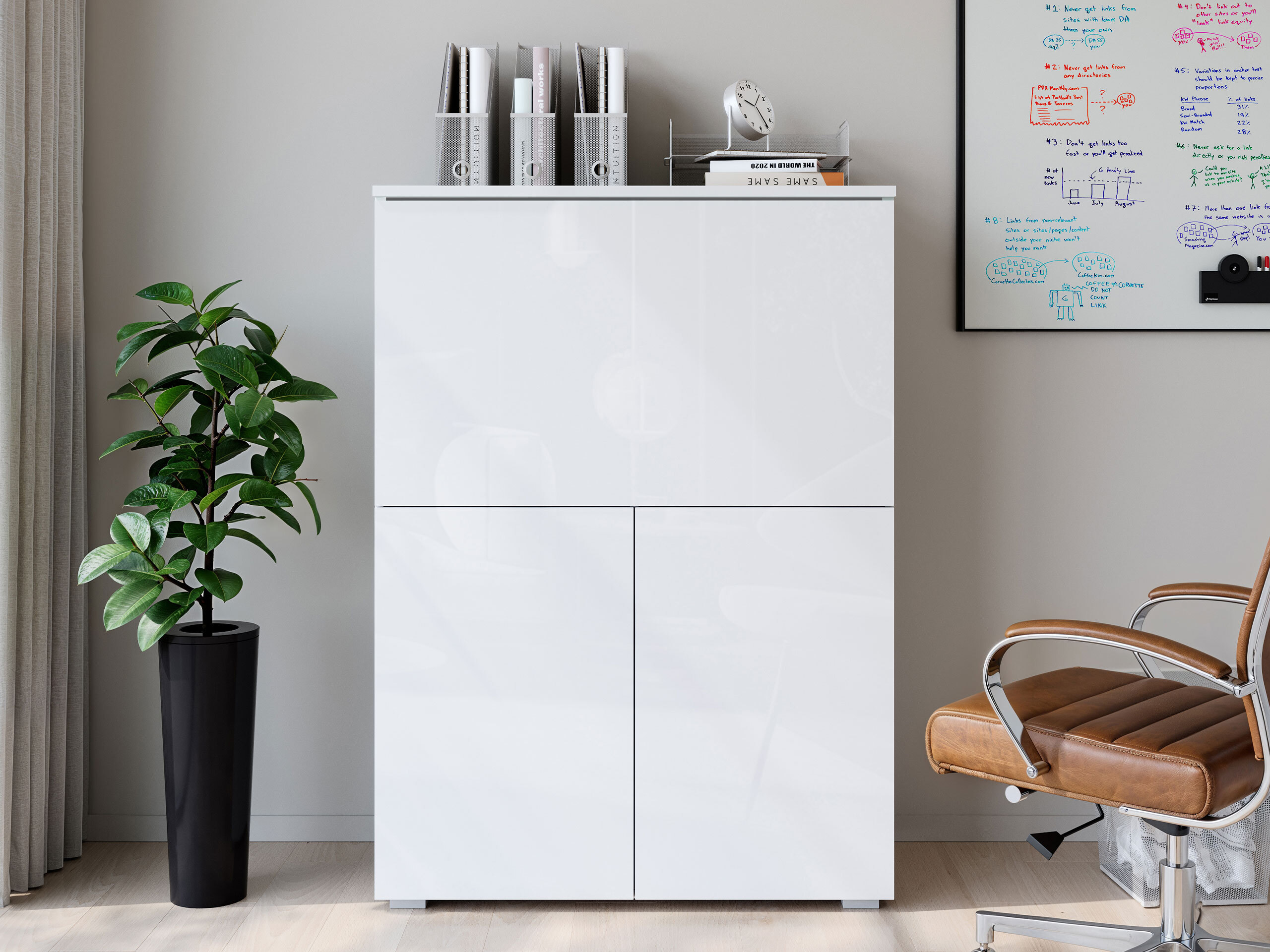 Aparador Mirfivo 107 (Branco + Branco brilhante)