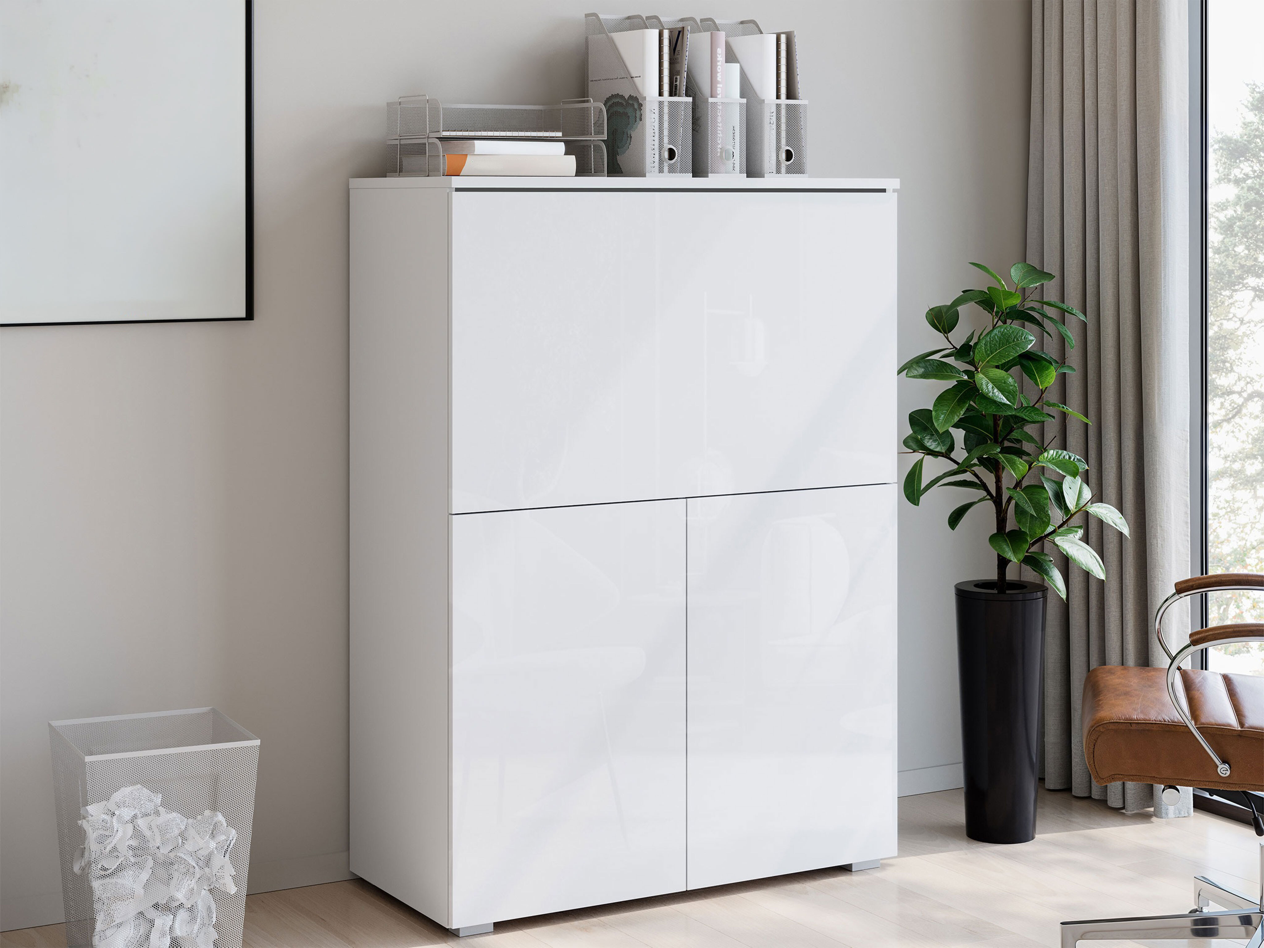 Aparador Mirfivo 107 (Branco + Branco brilhante)