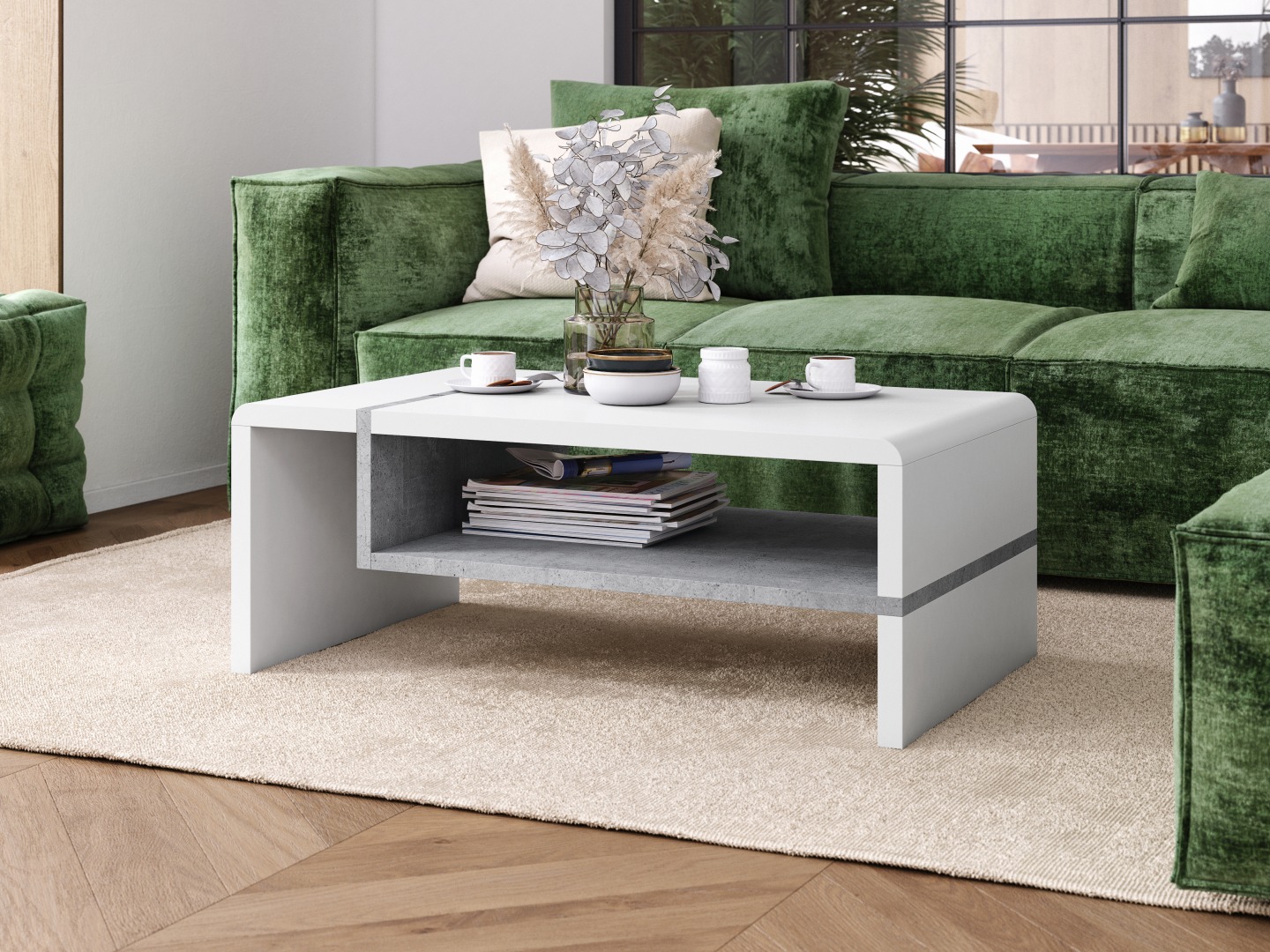 Mesa de centro Glendale 102 (Branco + Cimento)