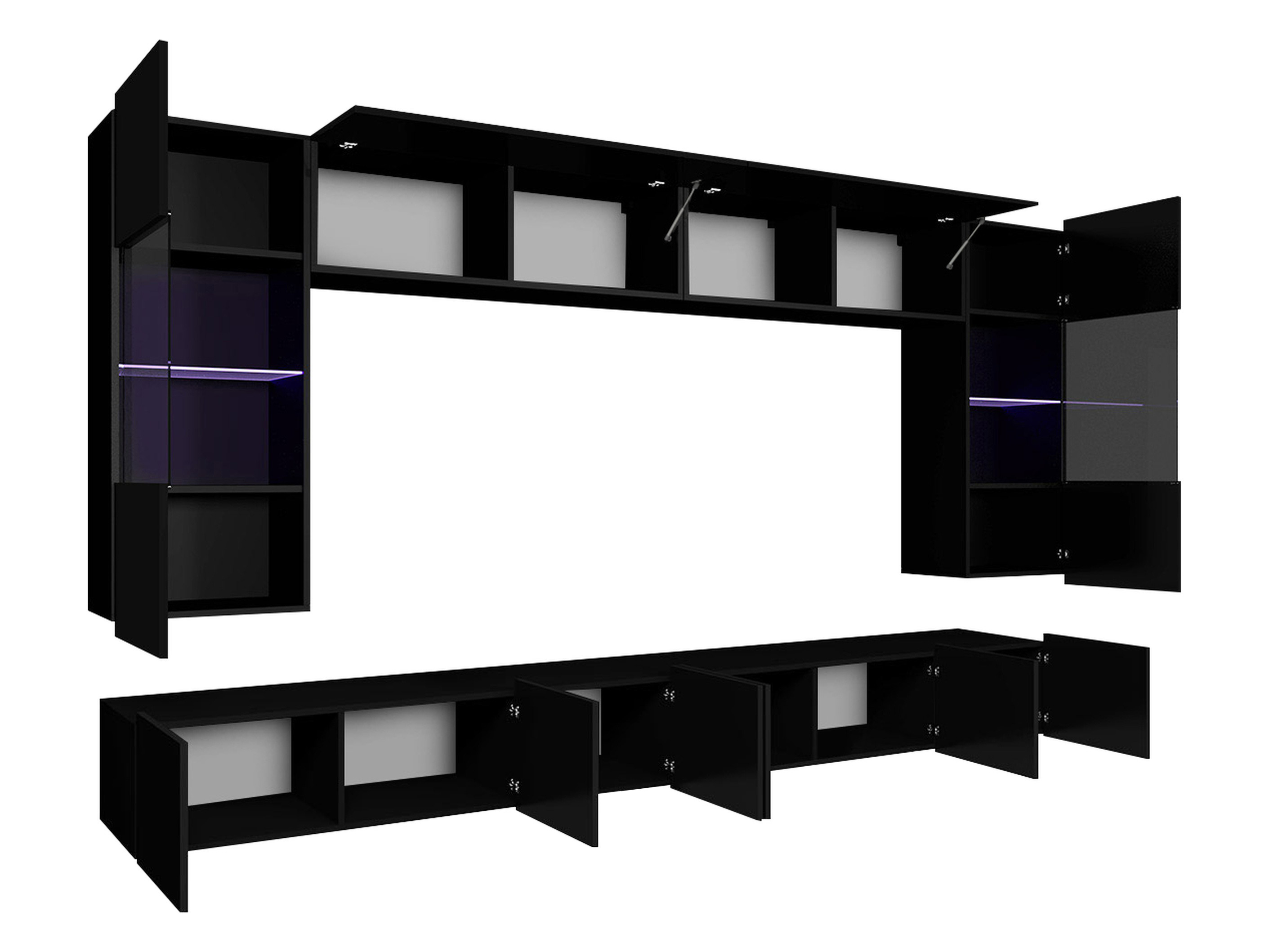 Conjunto para sala de estar Remus I (Preto + Preto brilhante)