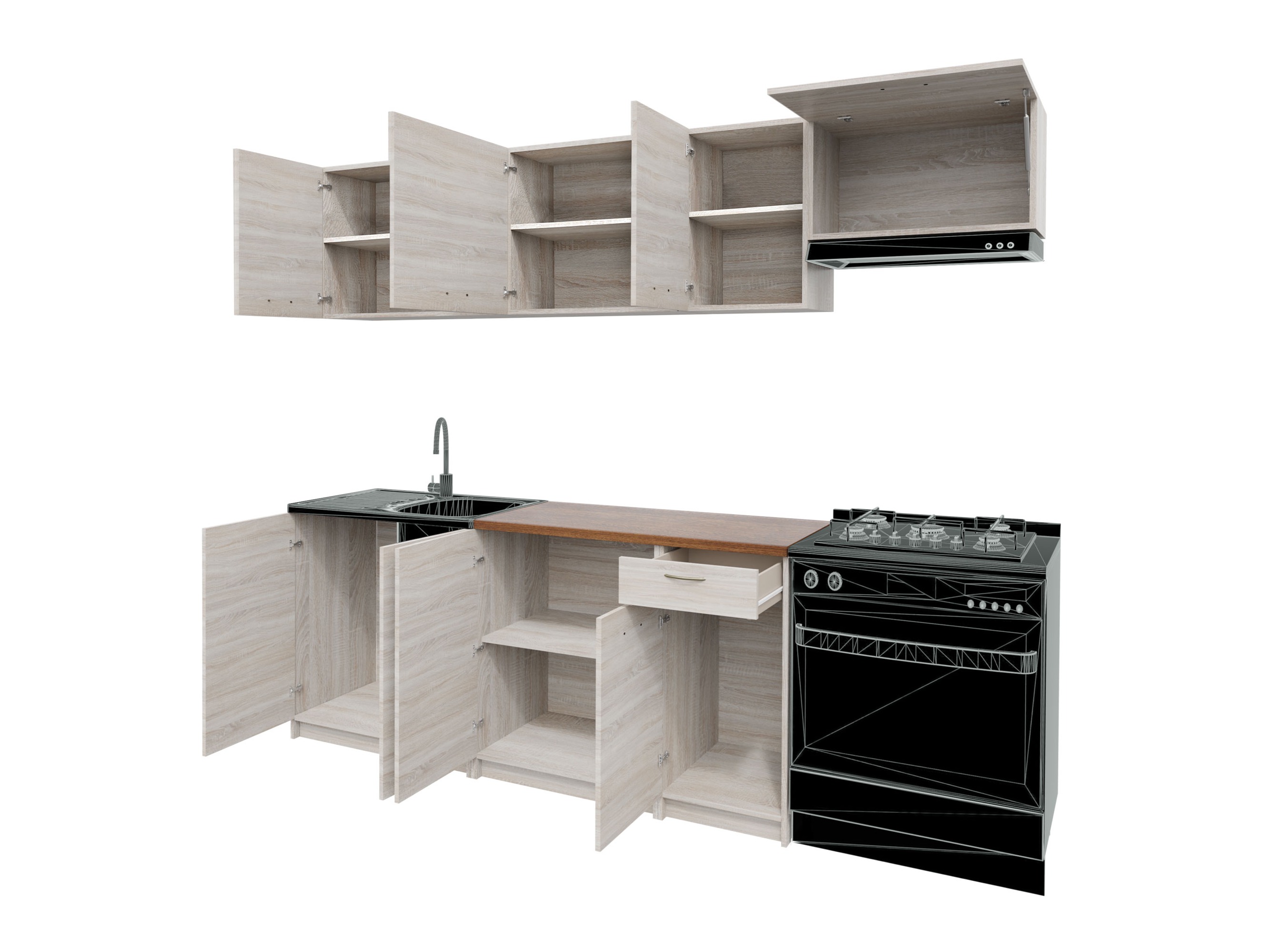 Conjunto para cozinha Ota II (Nogueira + Preto)