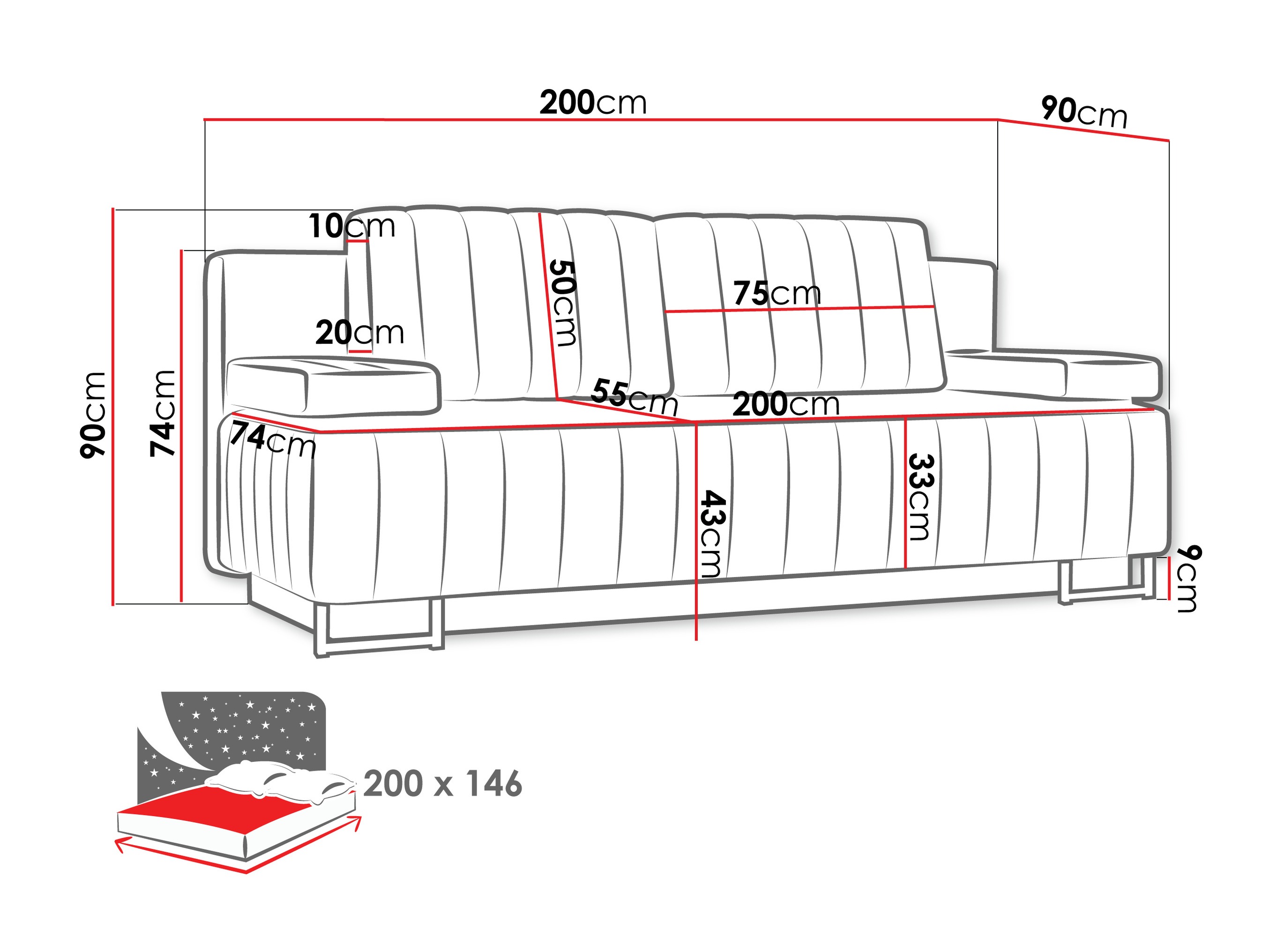 Sofá-cama Columbus 152 (Lux 34)
