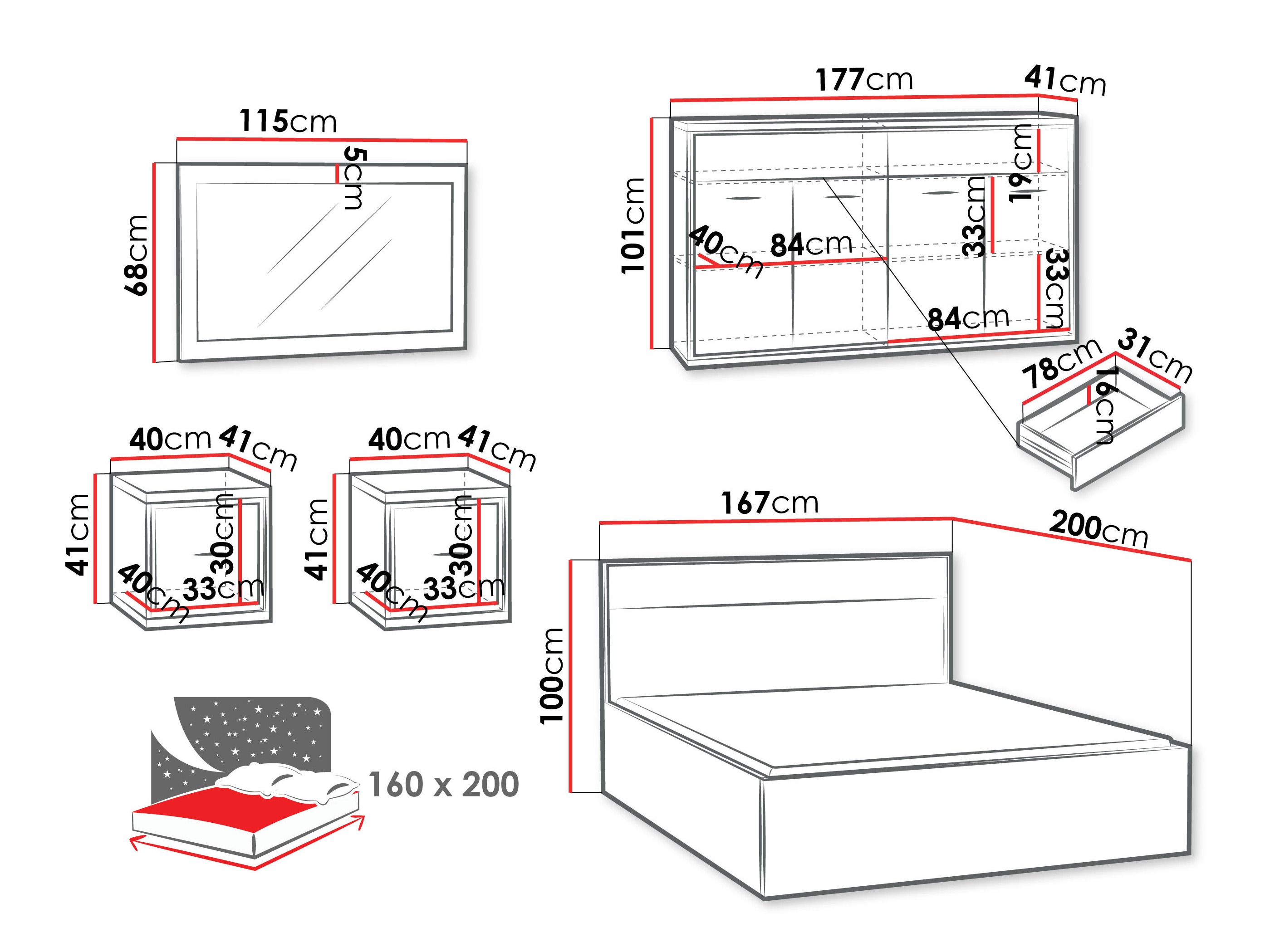 Conjunto para quarto Etrmoni 122 (Madeira clara)