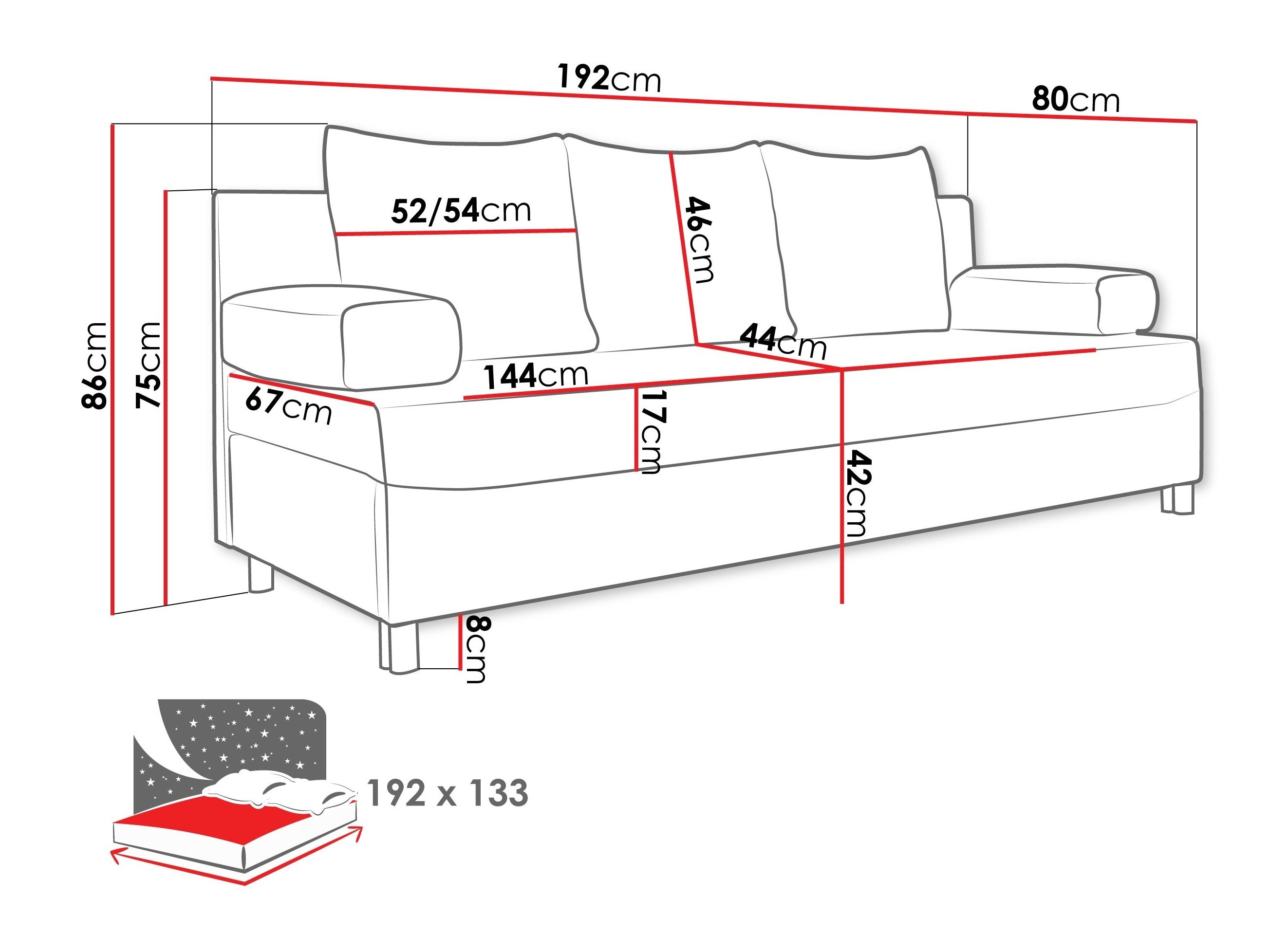 Sofá-cama Comfivo Artes (Lux 05 + Evo 32)
