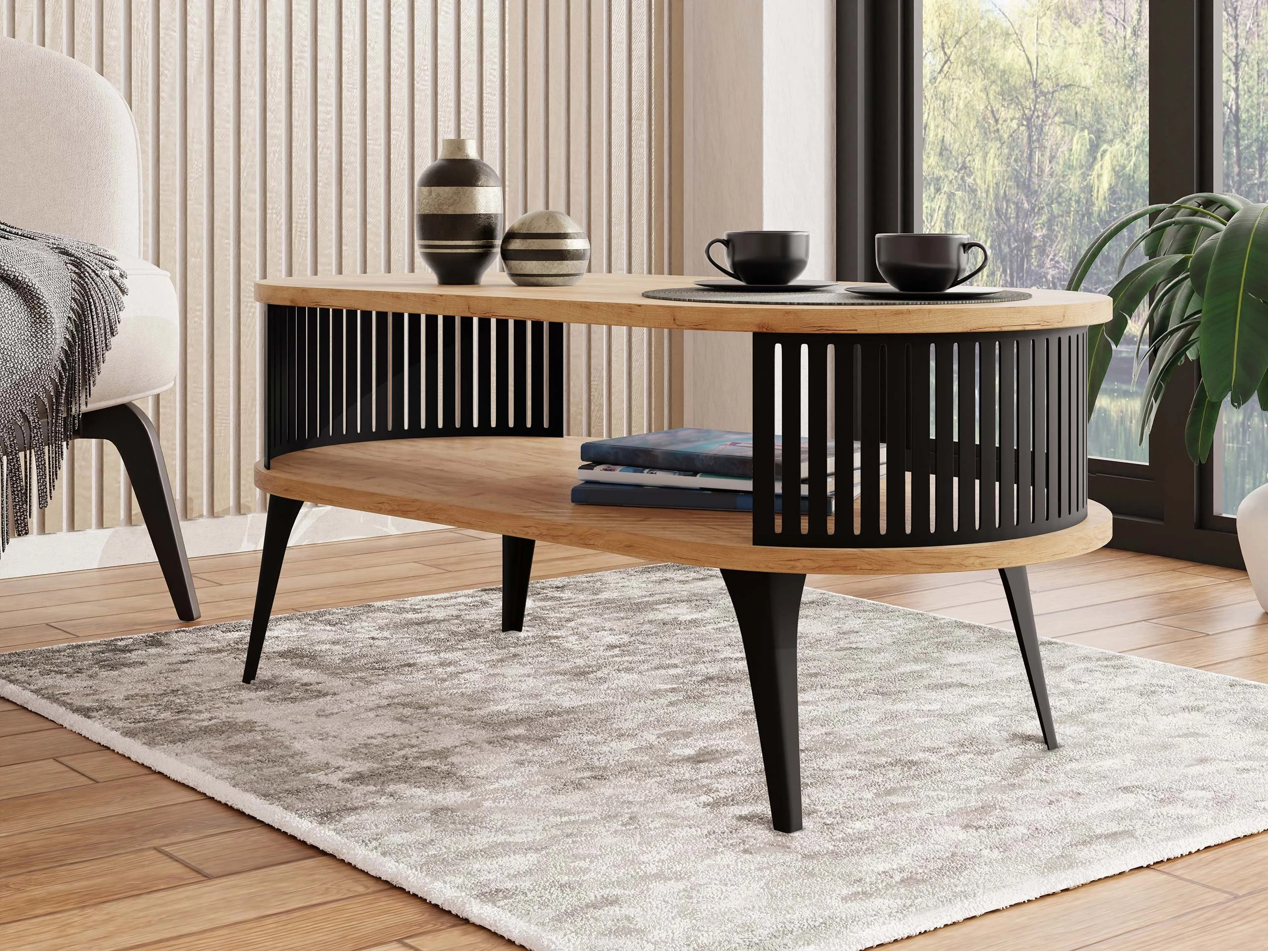 Mesa de centro Vitum III (Preto + Craft de carvalho dourado)