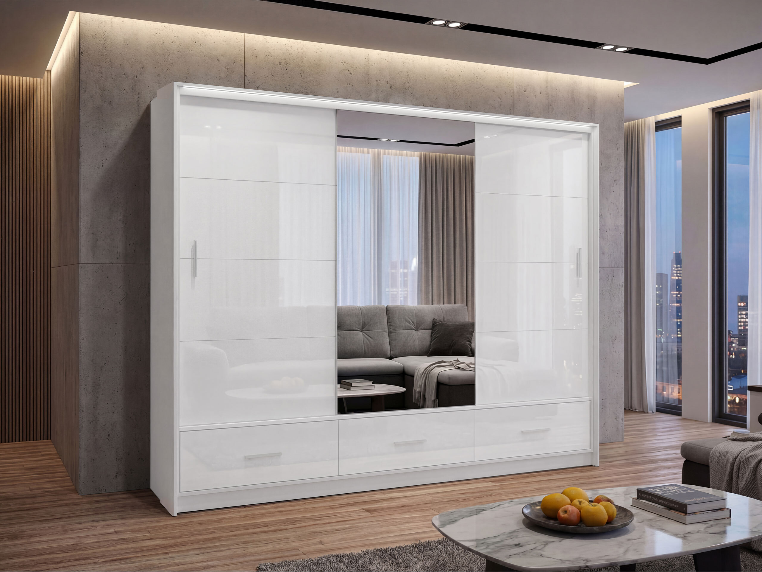 Roupeiro Honolulu 203 (Branco + Branco brilhante)