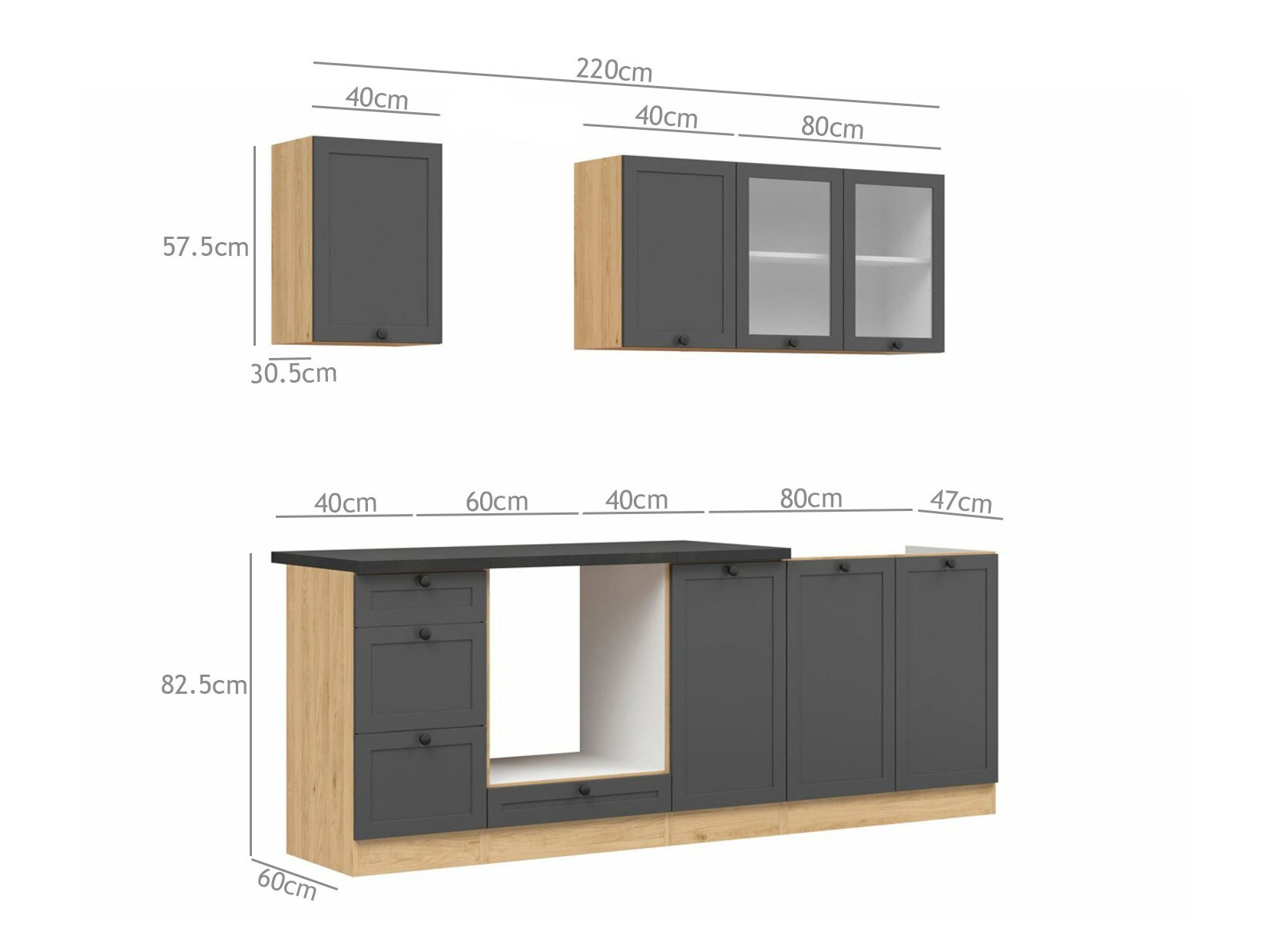 Conjunto de cozinha modular Classic Grey Oak 117