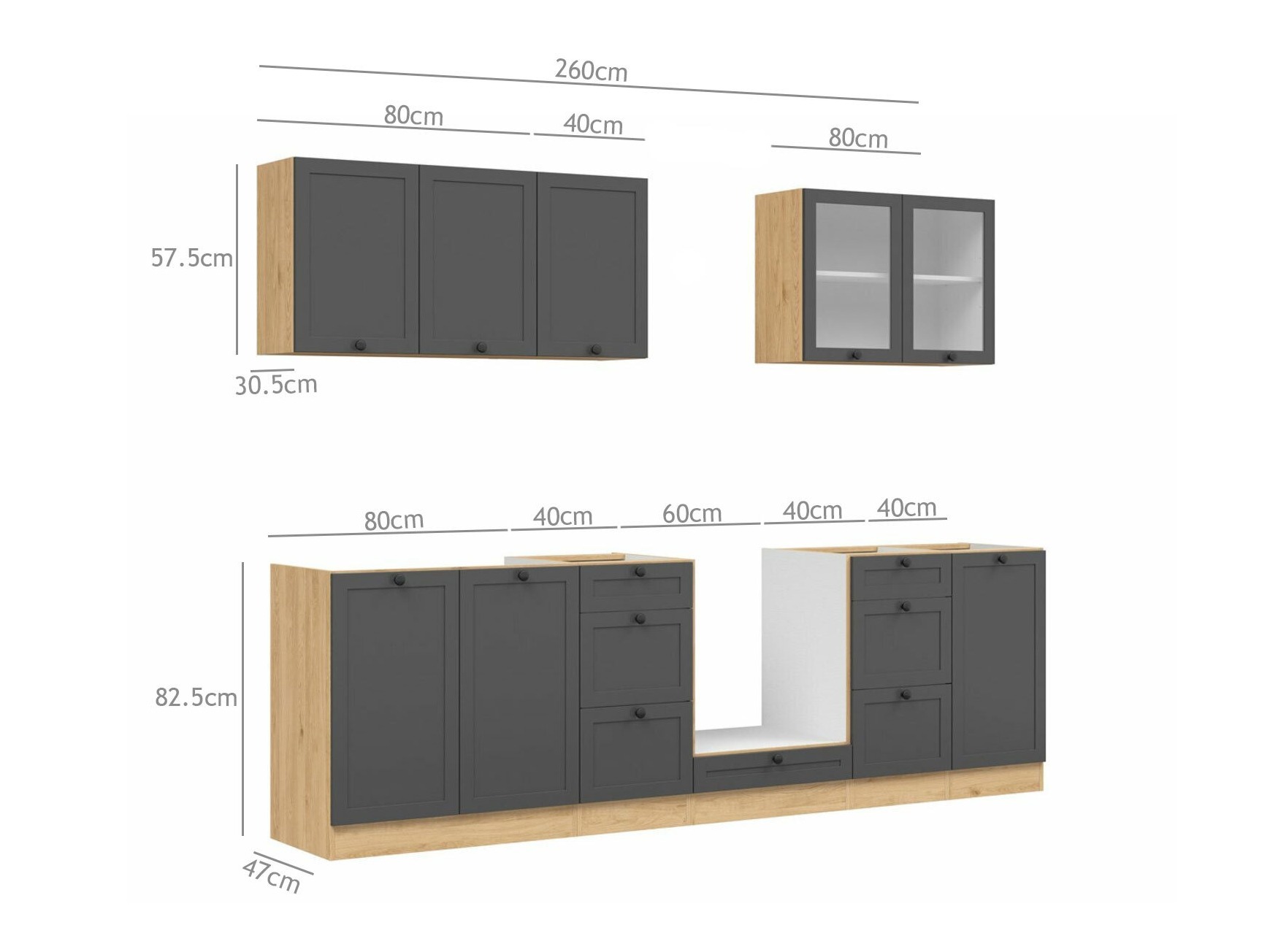 Conjunto de cozinha modular Classic Grey Oak 118