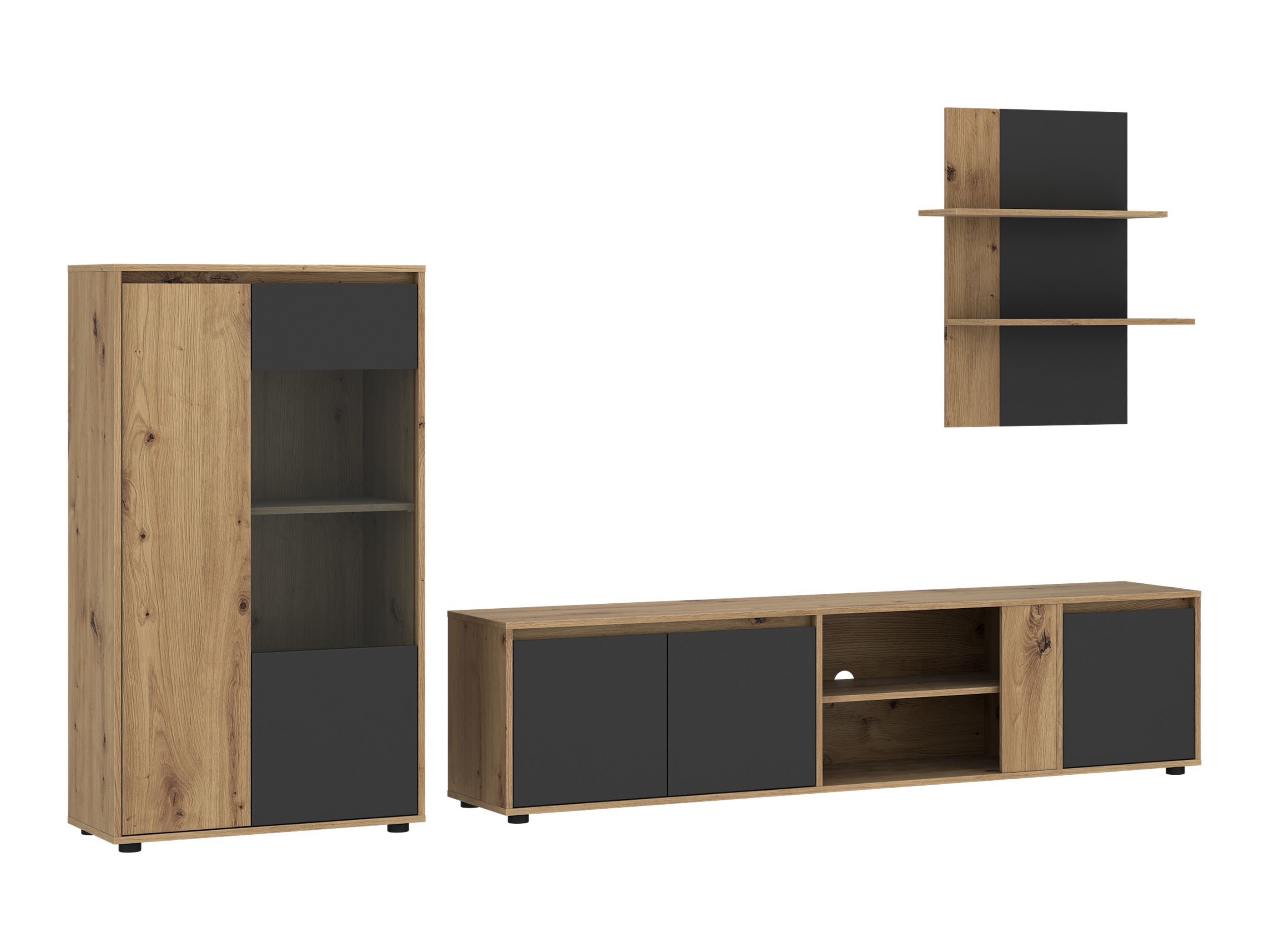 Conjunto para sala de estar Ontario 226 (Antracite + Carvalho Artisan)
