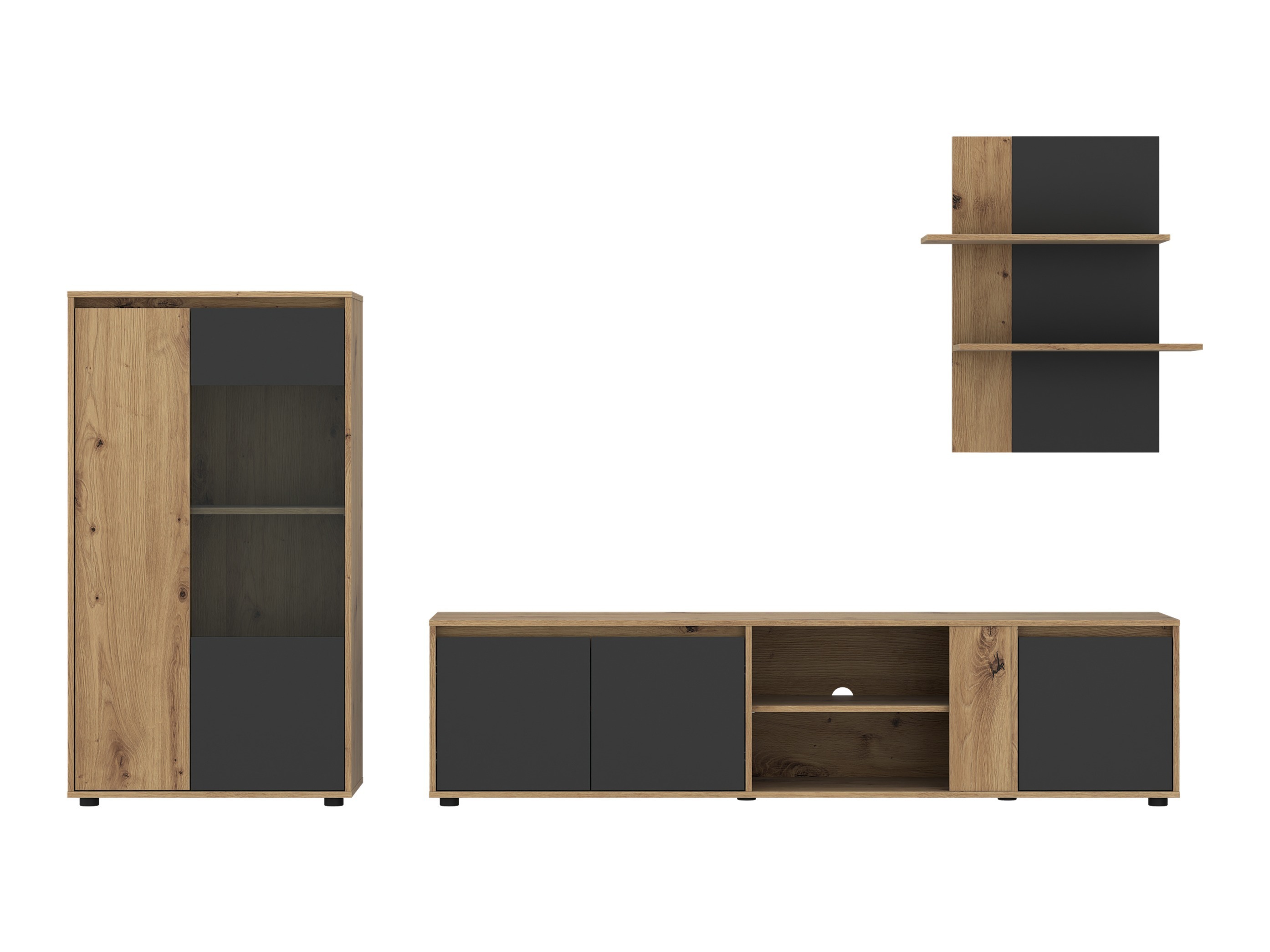 Conjunto para sala de estar Ontario 226 (Antracite + Carvalho Artisan)