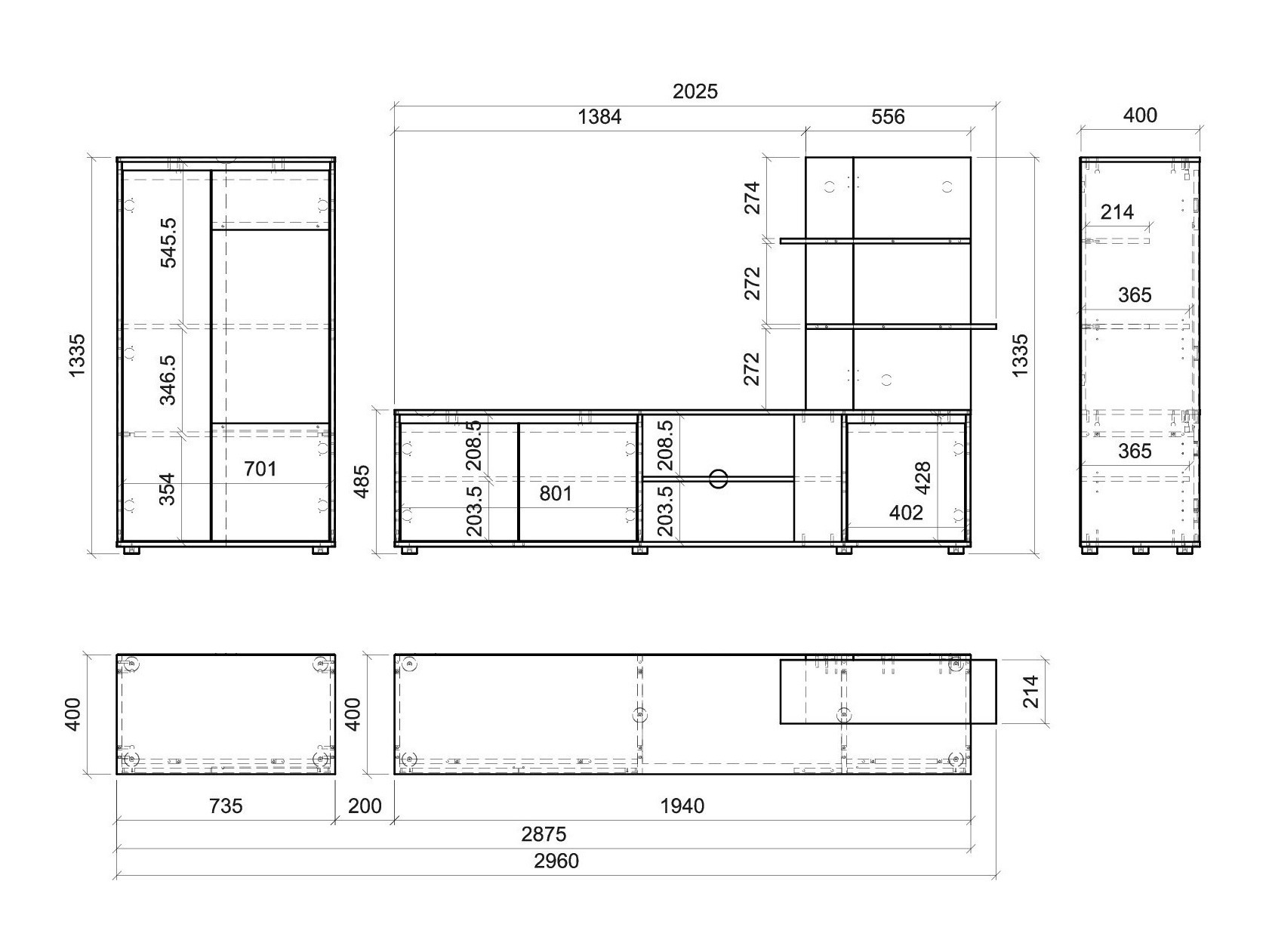 Conjunto para sala de estar Ontario 226 (Antracite + Carvalho Artisan)