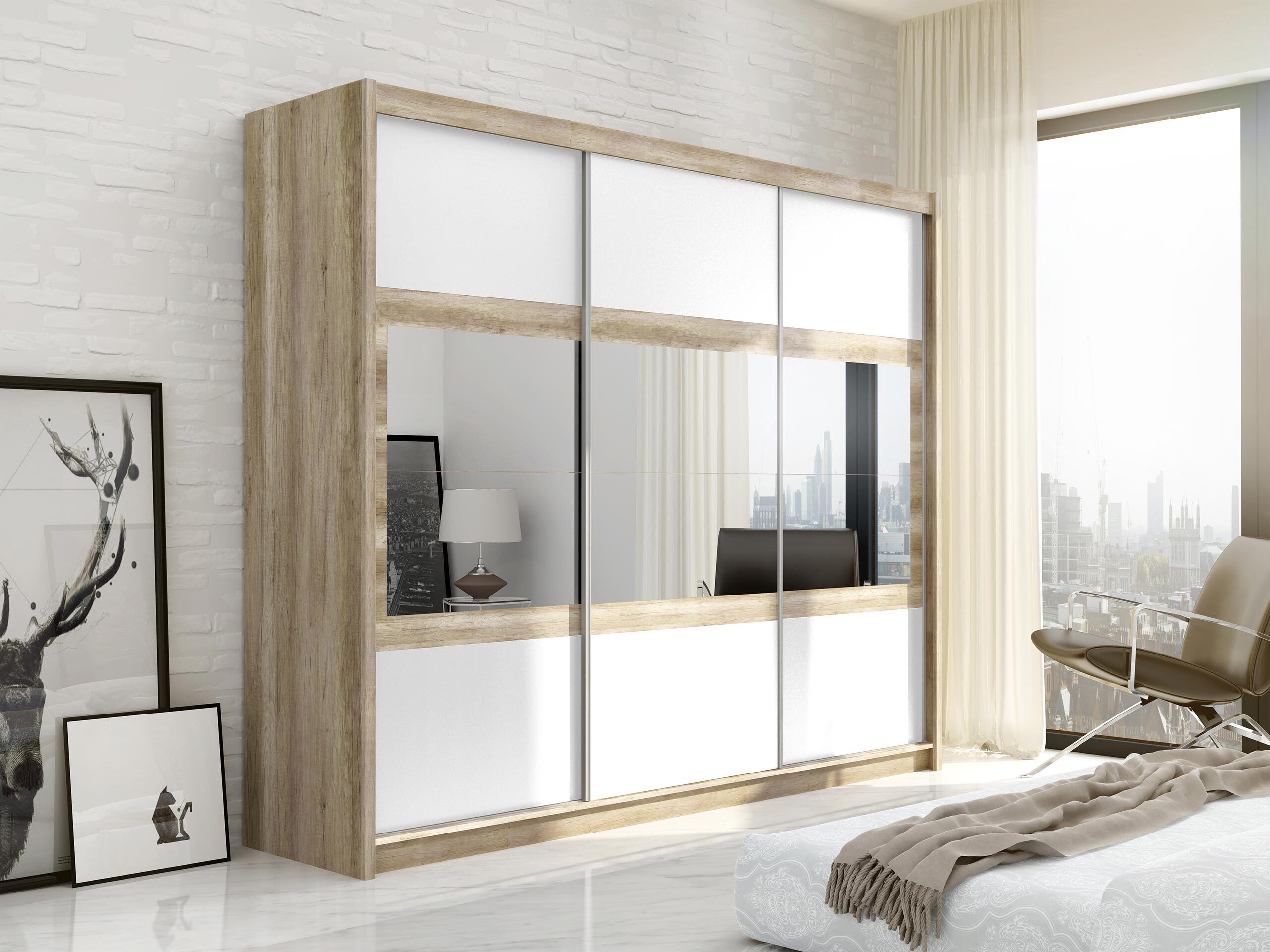 Roupeiro Honolulu 109 (Branco + Canyon carvalho)