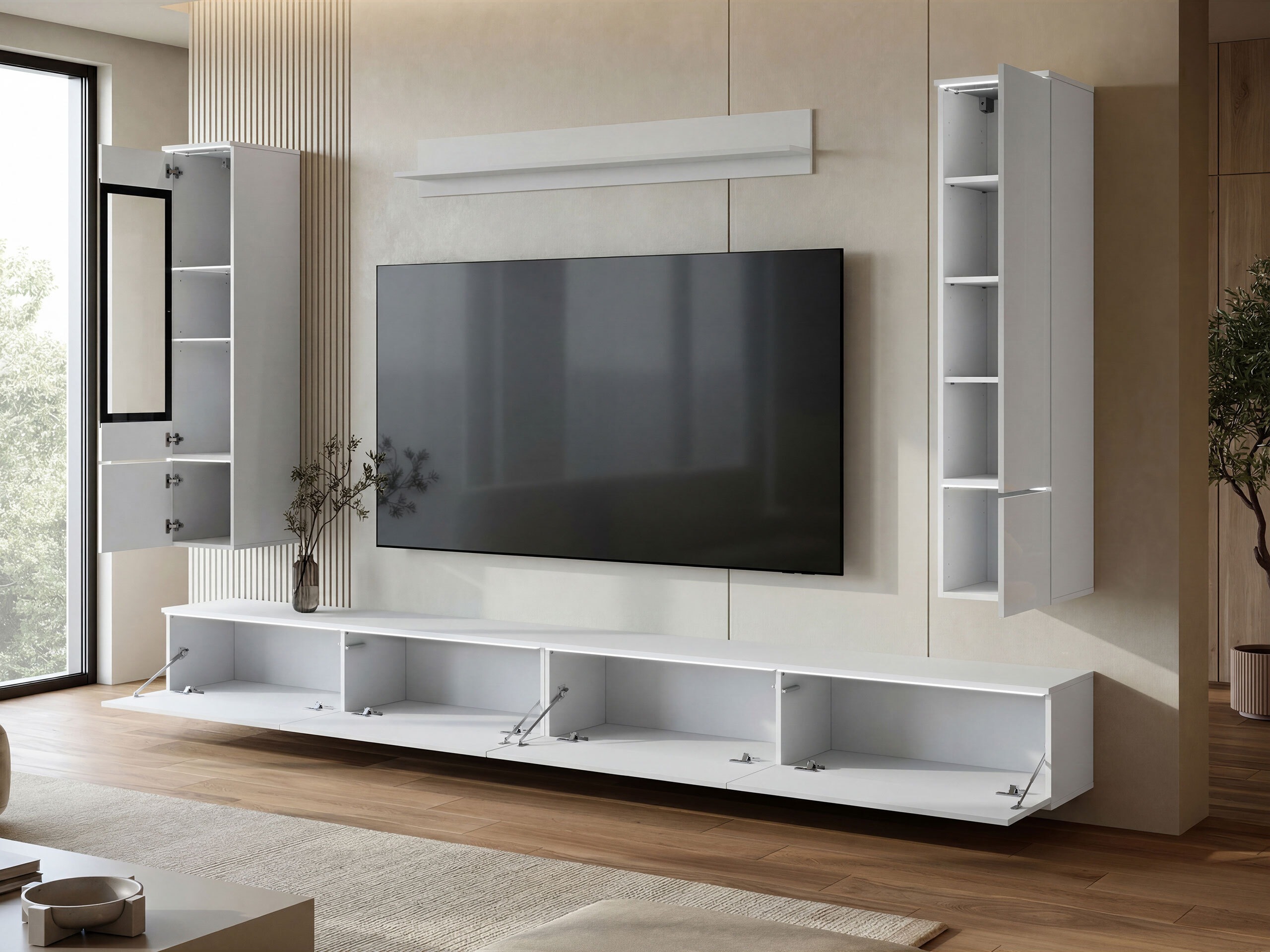 Conjunto para sala de estar Mirfivo 110 (Branco + Branco brilhante)