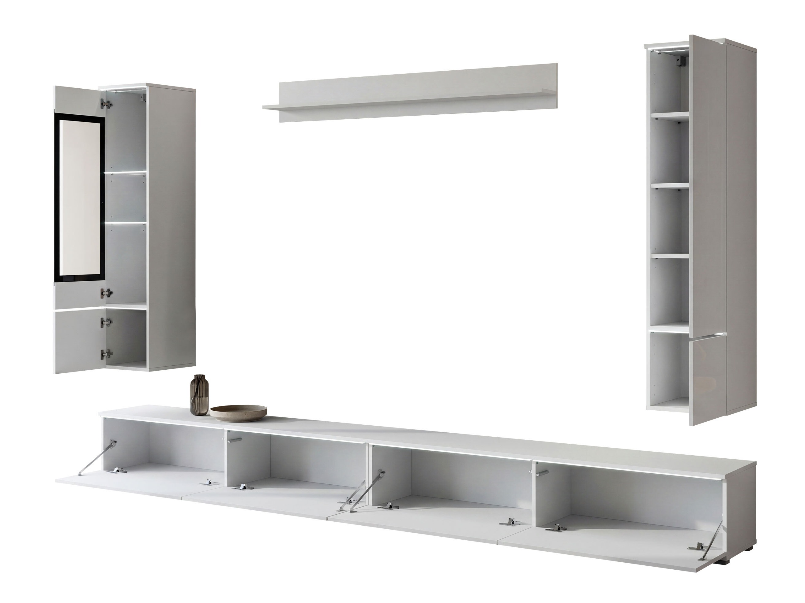 Conjunto para sala de estar Mirfivo 110 (Branco + Branco brilhante)